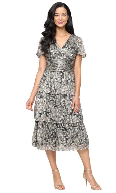 S.L. Fashions 9155268 - Flutter Sleeve V-Neck Printed Dress Wedding Guest