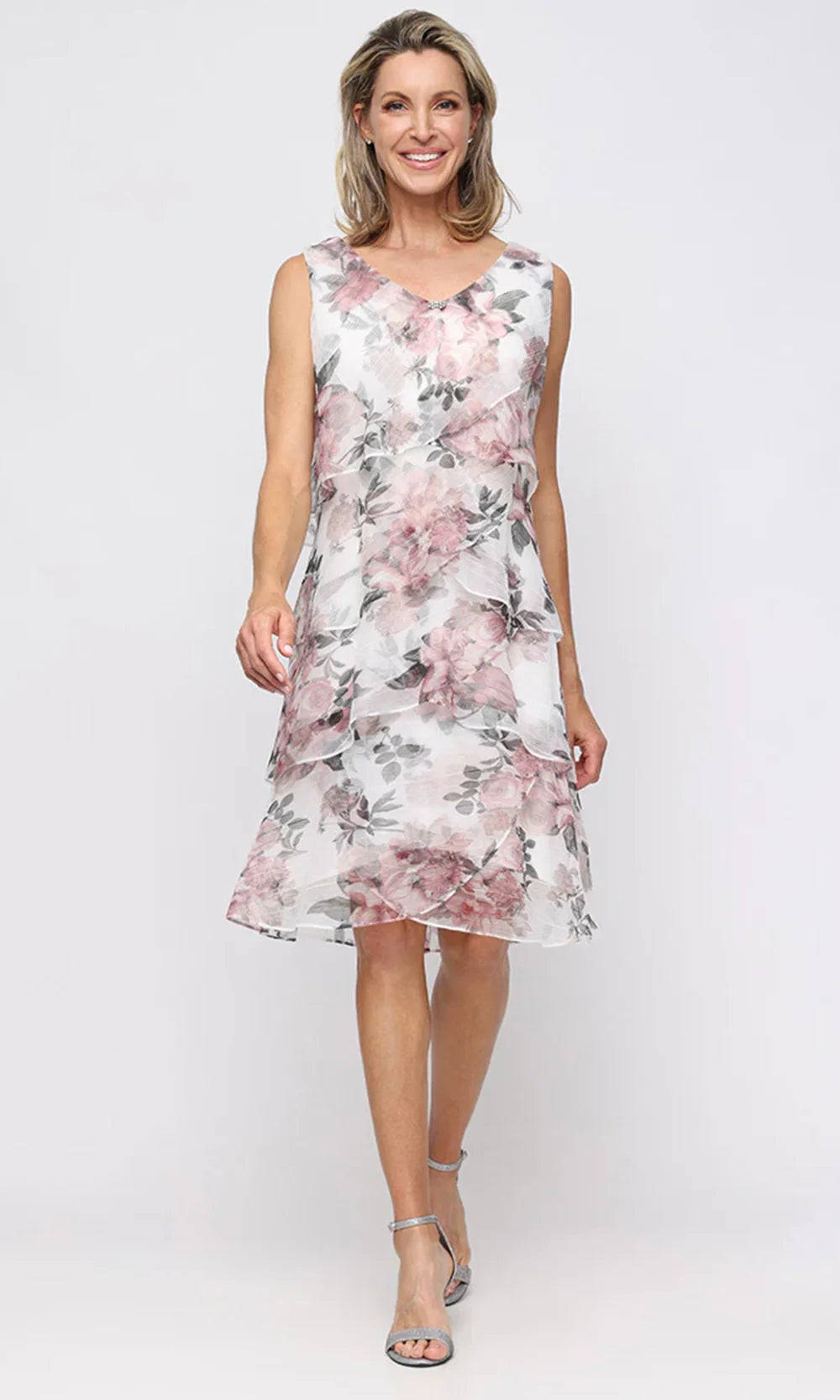 S.L. Fashions Dresses (SLNY) 9155286 - V-Neck Open Jacket Printed Dress Cocktail Dresses in Blush Multi