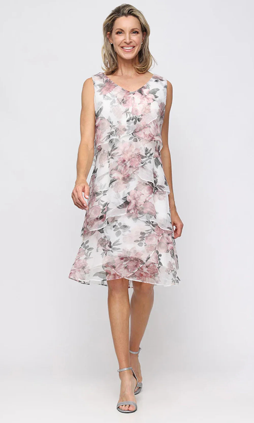 S.L. Fashions Dresses (SLNY) 9255286 - V-Neck Tiered Knee-Length Dress Cocktail Dresses