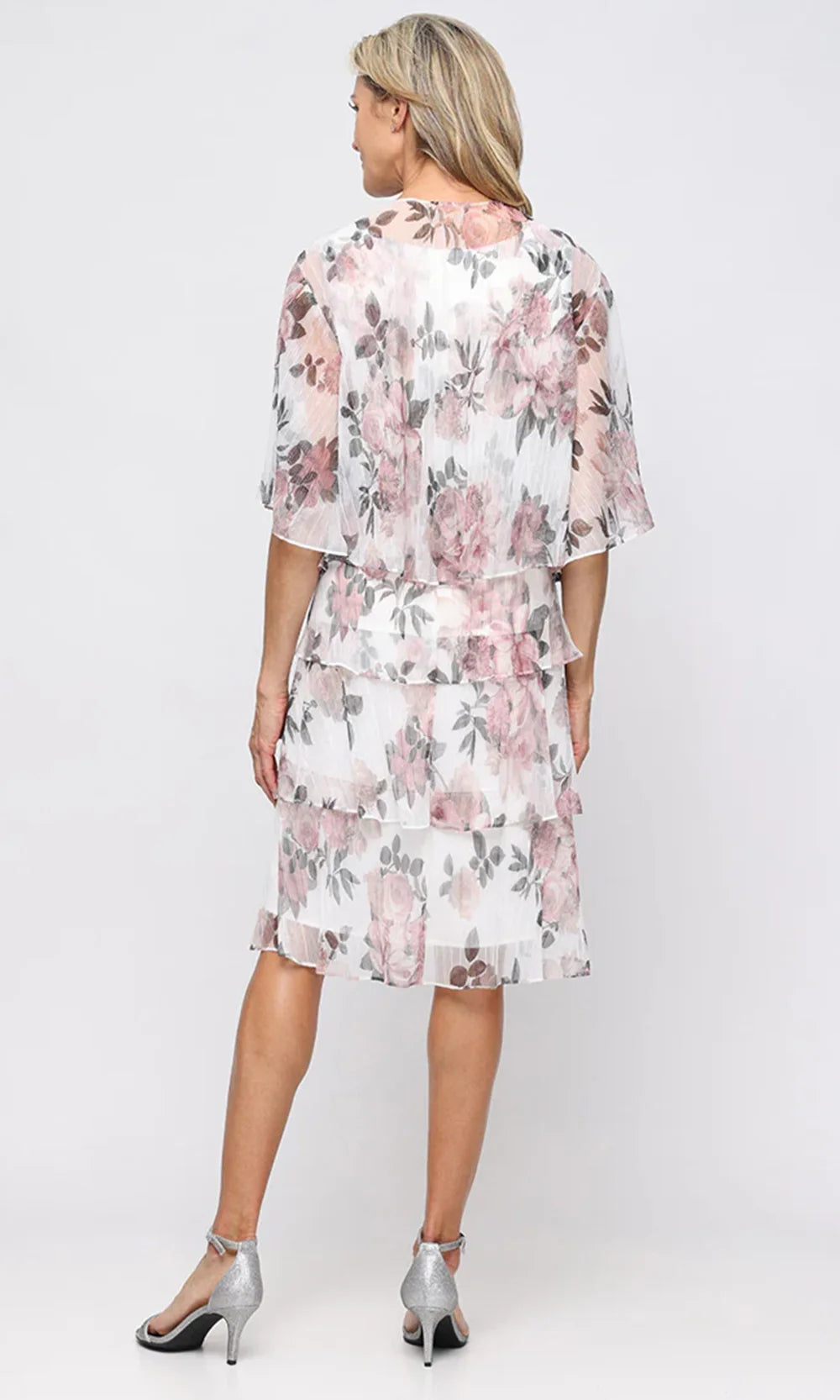 S.L. Fashions Dresses (SLNY) 9155286 - V-Neck Open Jacket Printed Dress Cocktail Dresses in Blush Multi