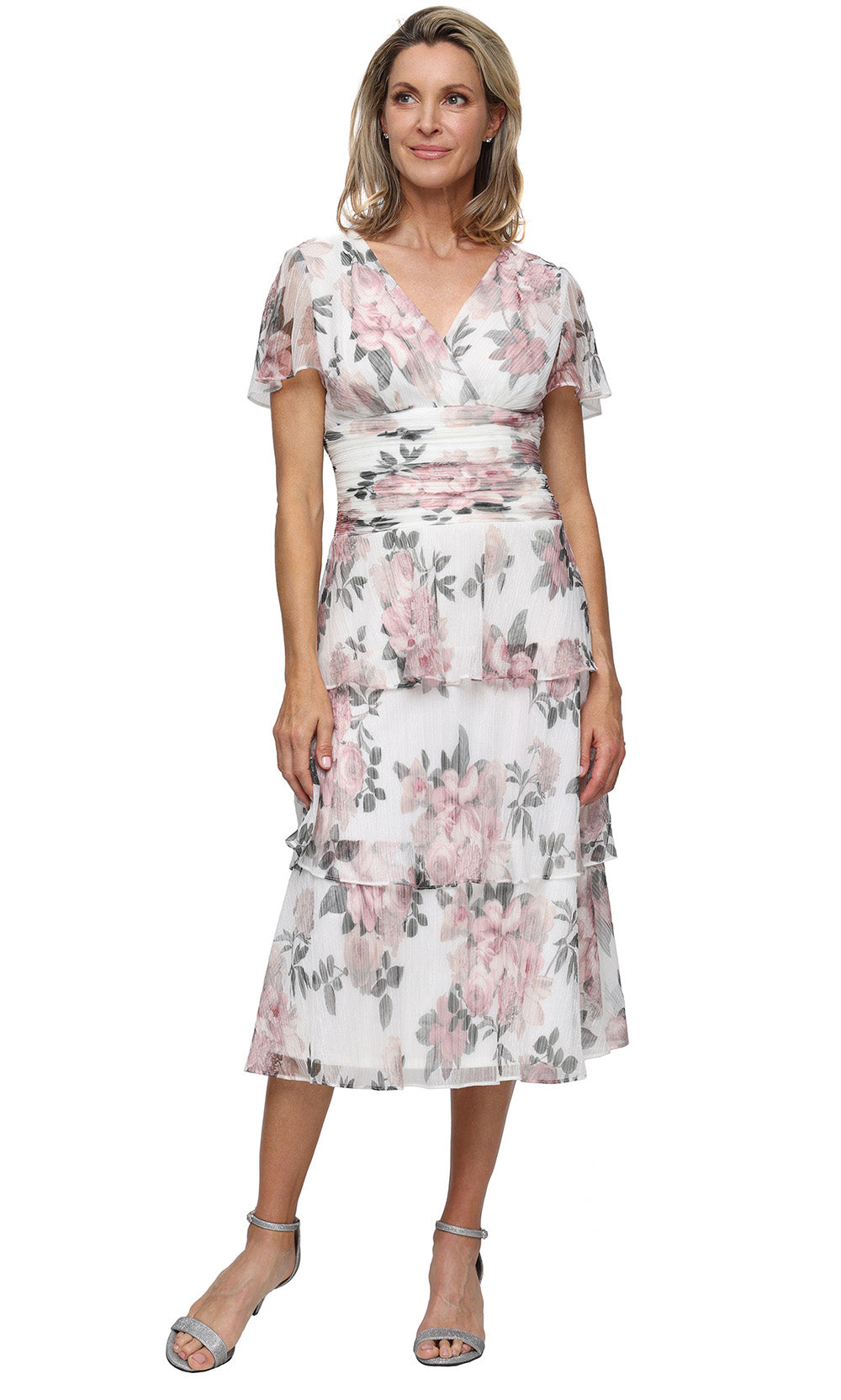 S.L. Fashions Dresses (SLNY) 9155288 - Ruched Waist Midi Floral Dress Cocktail Dresses