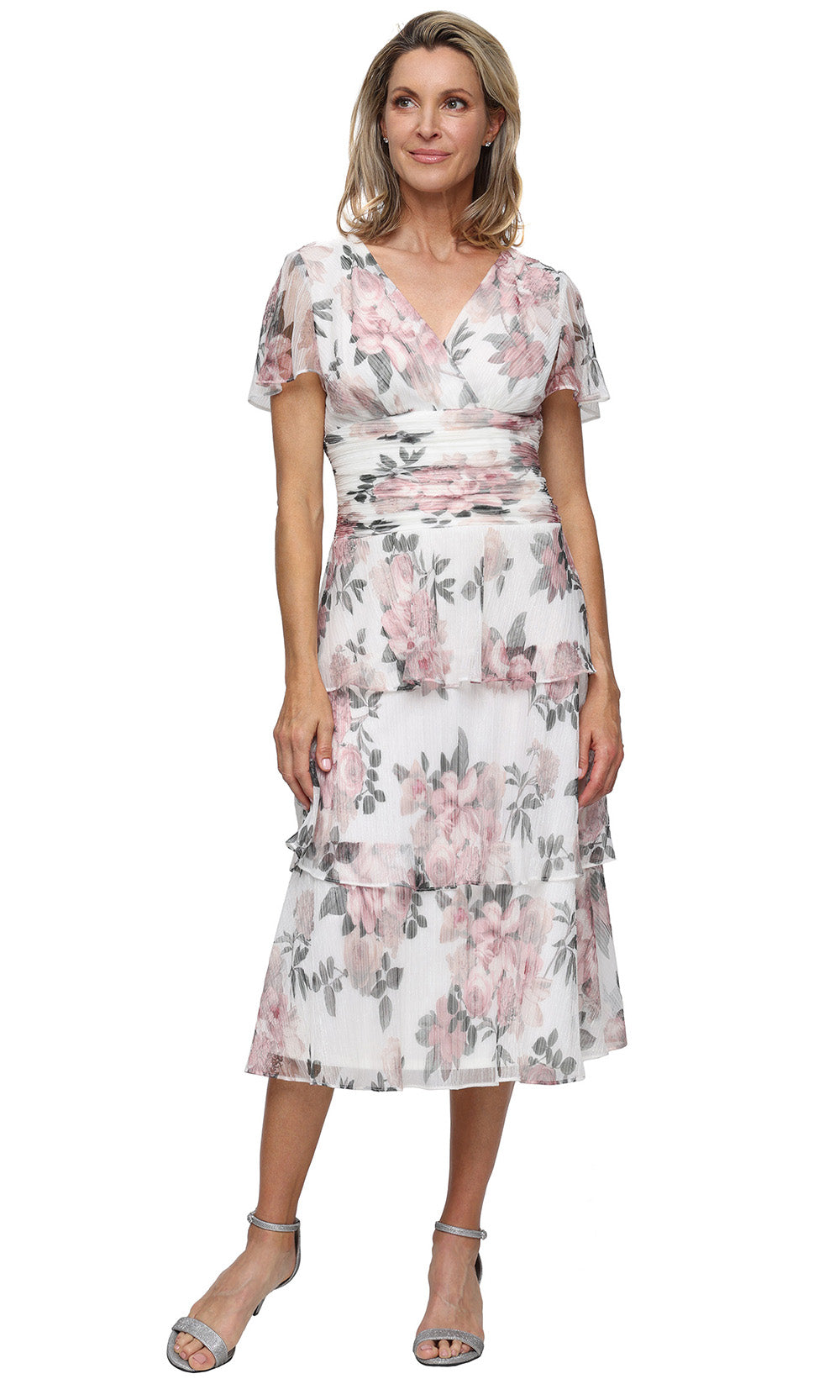 S.L. Fashions Dresses (SLNY) 9455288 - Flutter Sleeve Floral Formal Dress Cocktail Dresses