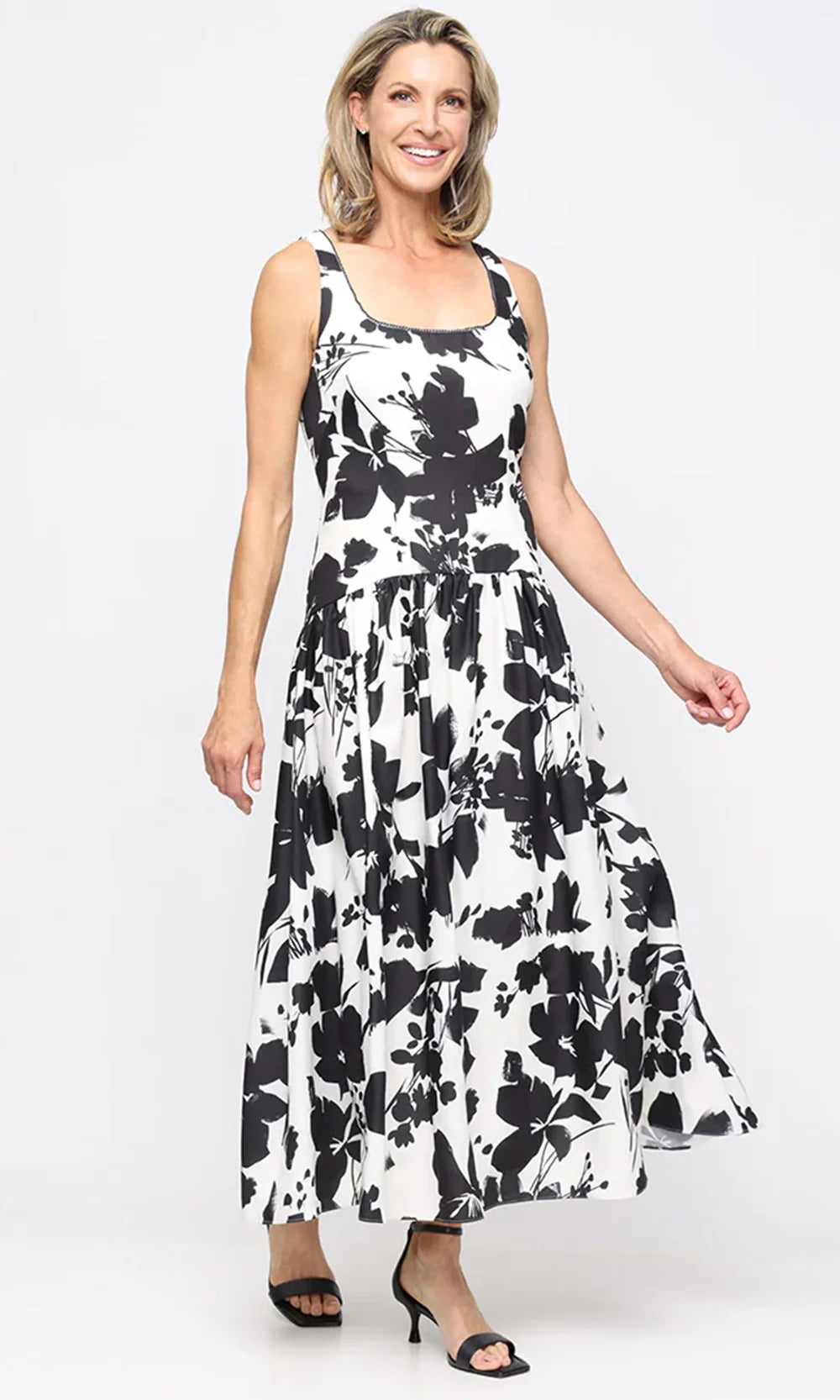 S.L. Fashions Dresses (SLNY) 9162123 - Dropped Waist Floral A-Line Dress Wedding Guest in Ivory Black
