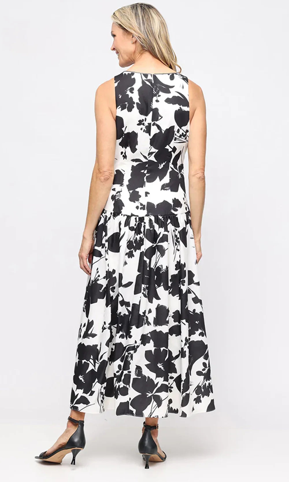 S.L. Fashions Dresses (SLNY) 9162123 - Dropped Waist Floral A-Line Dress Wedding Guest in Ivory Black