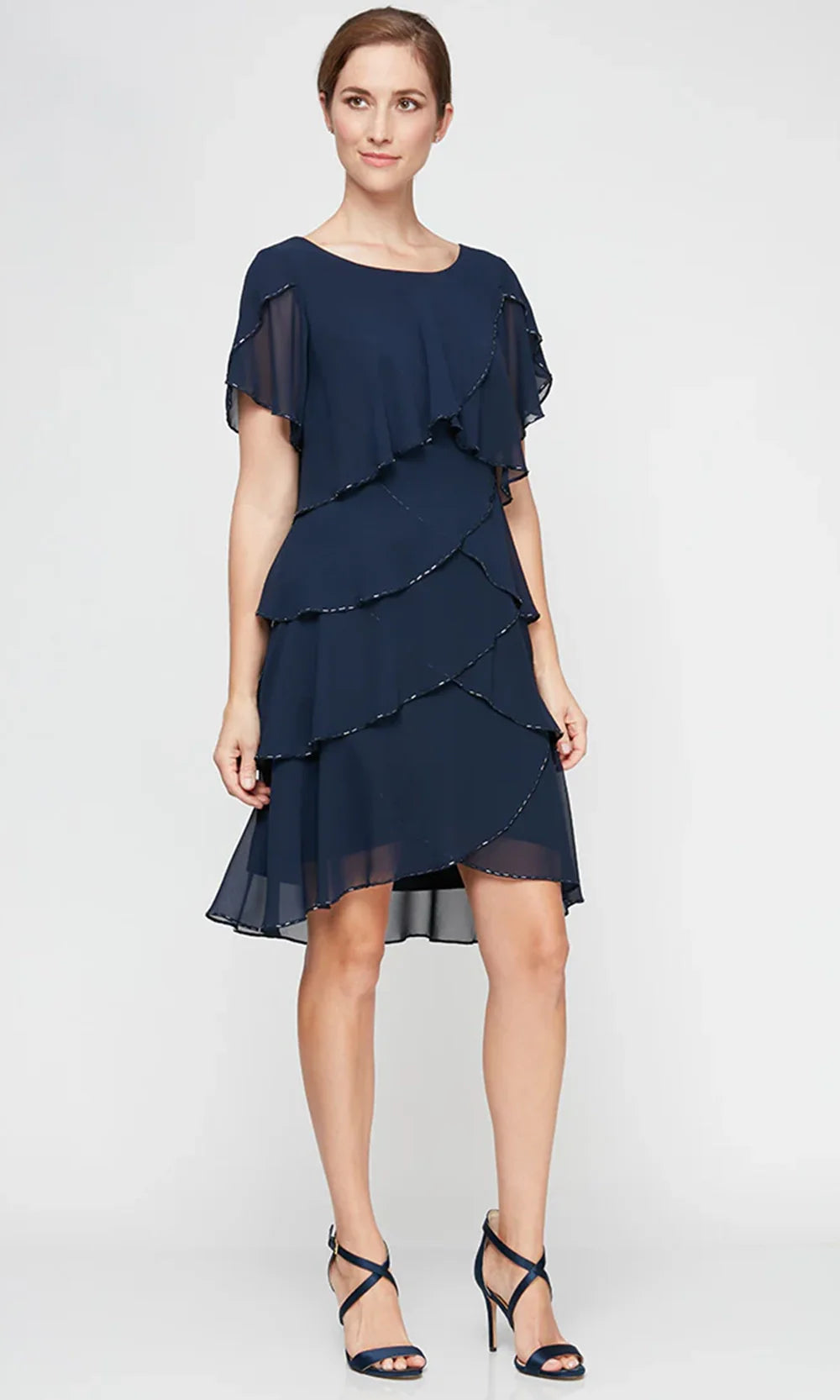 S.L. Fashions Dresses (SLNY) 9170656 - Flutter Sleeve Beaded Accent Dress Mother of the Bride Dresses in New Navy