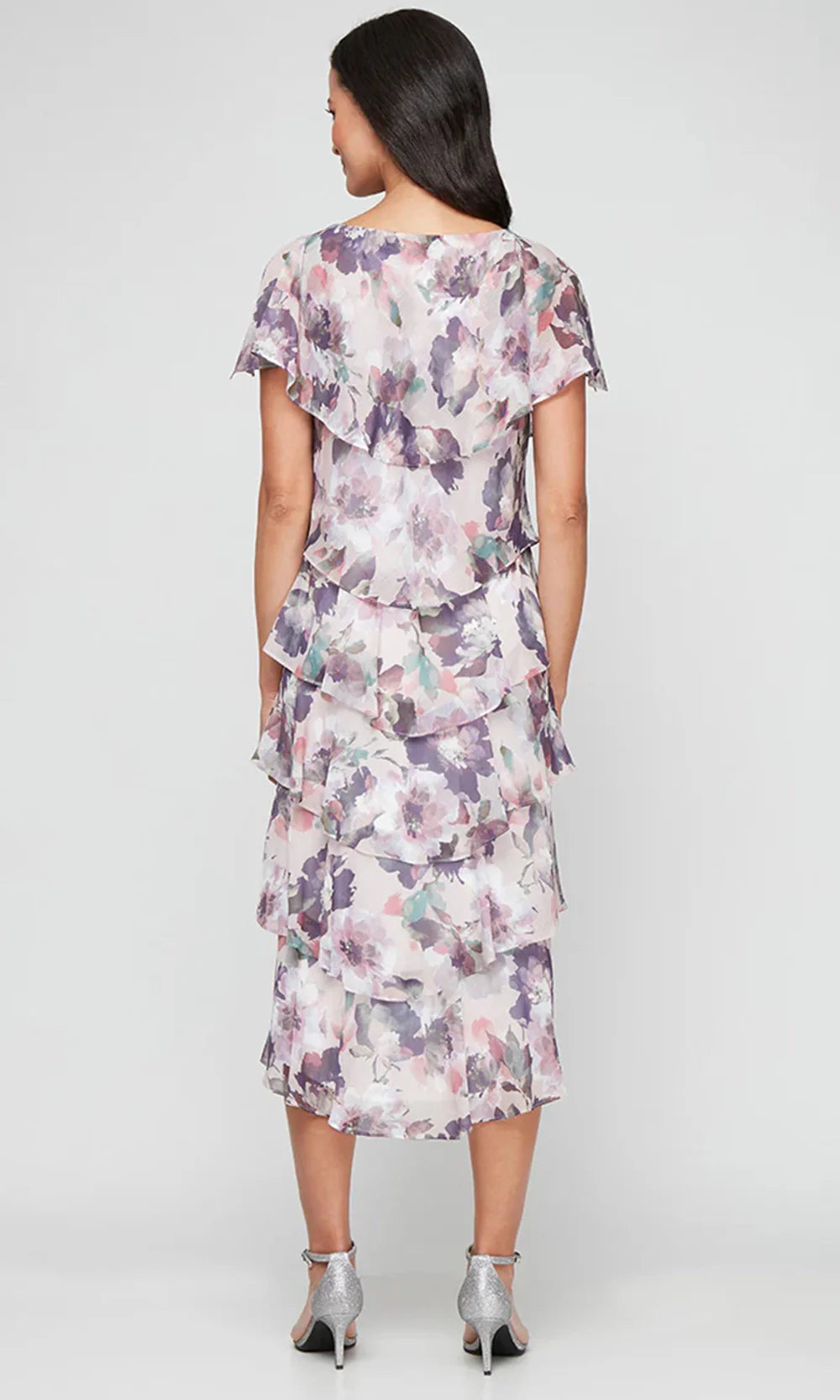 S.L. Fashions Dresses (SLNY) 9172101 - Capelet Sleeve Tiered Floral Dress Mother of the Bride Dresses in Blush Multi