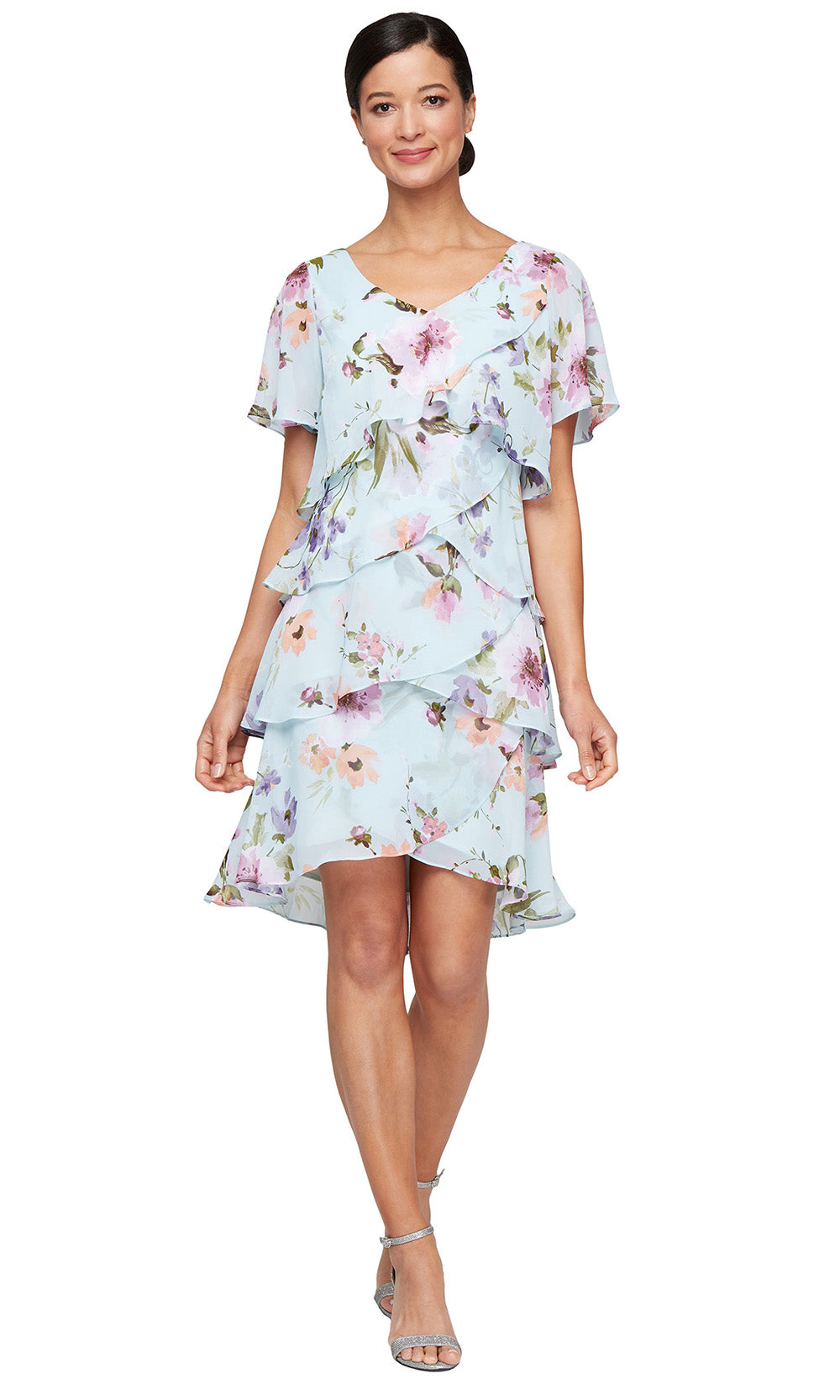 S.L. Fashions Dresses (SLNY) 9172123 - Floral Tiered Ruffle Short Dress Party Dresses
