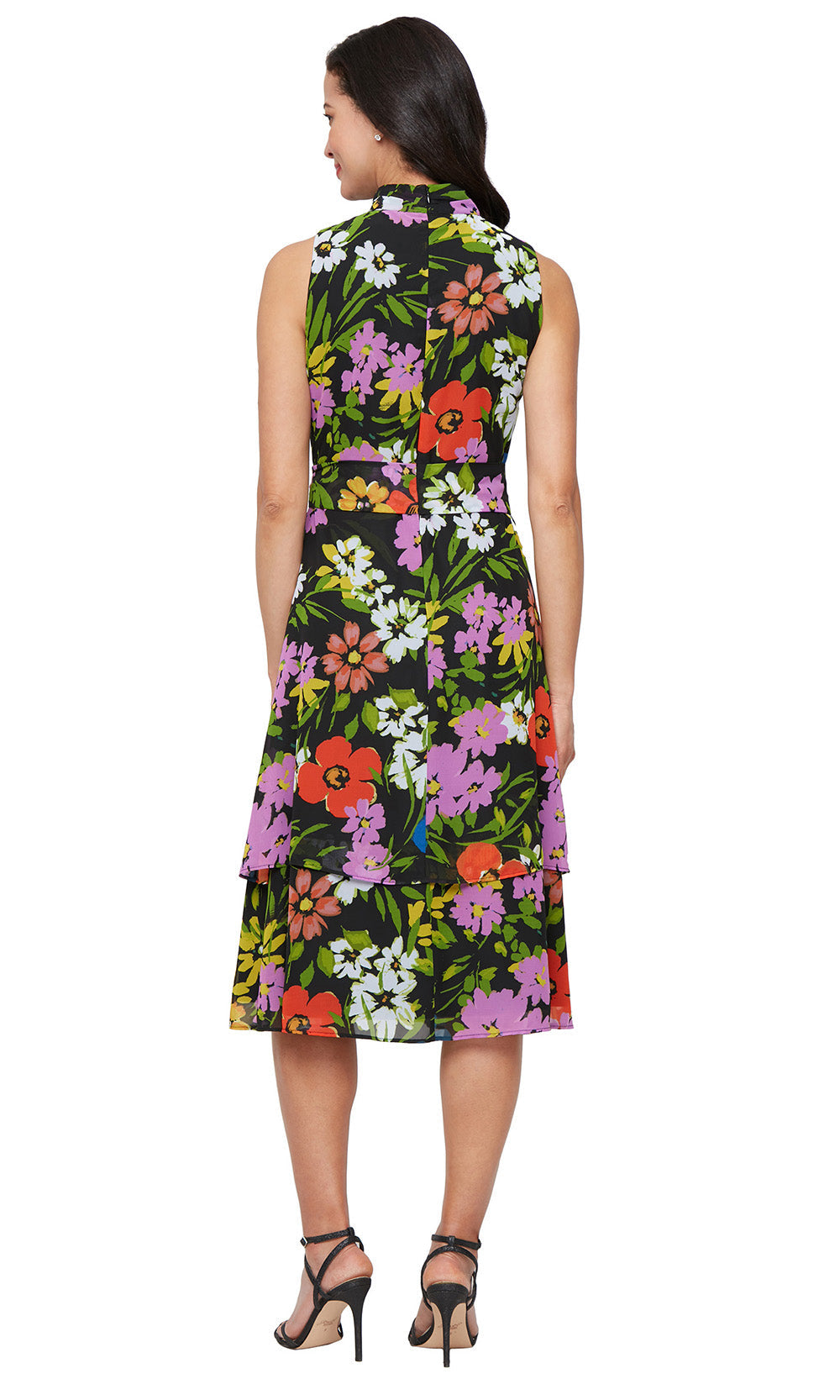 S.L. Fashions 9172140 - High Neck Floral Dress with Tie Waist Wedding Guest
