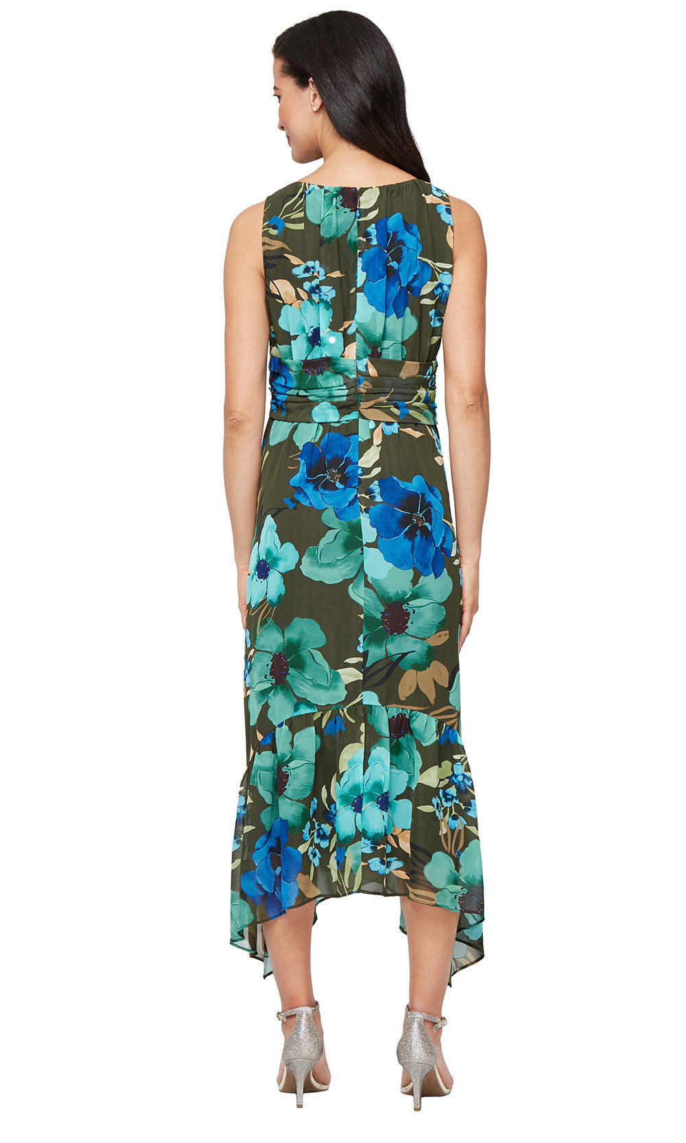S.L. Fashions 9172142 - Floral Print Scoop Tea-Length Dress Wedding Guest