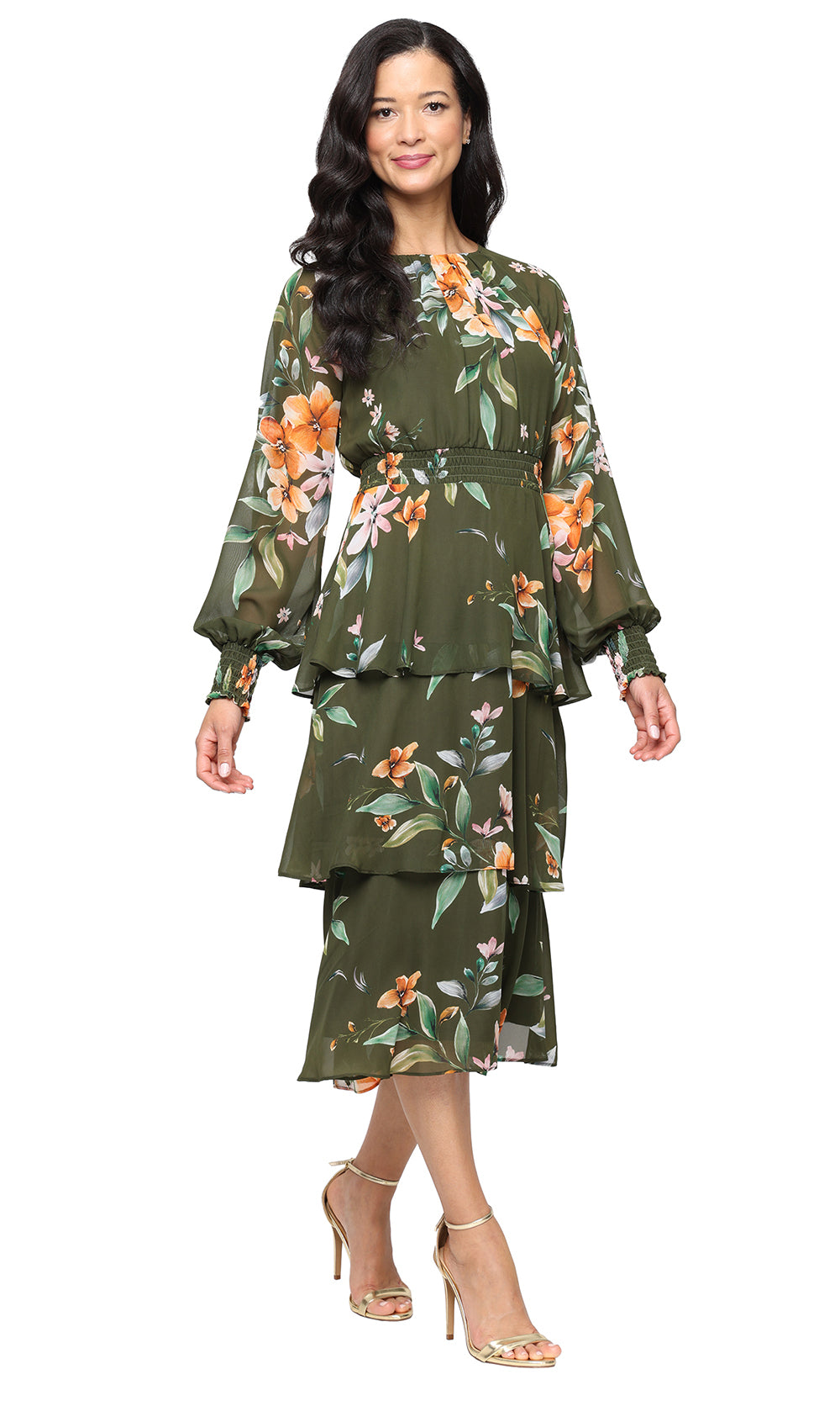 S.L. Fashions 9172166 - Long Sleeve Floral Print Dress Mother of the Bride Dresses