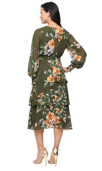 S.L. Fashions 9172166 - Long Sleeve Floral Print Dress Wedding Guest