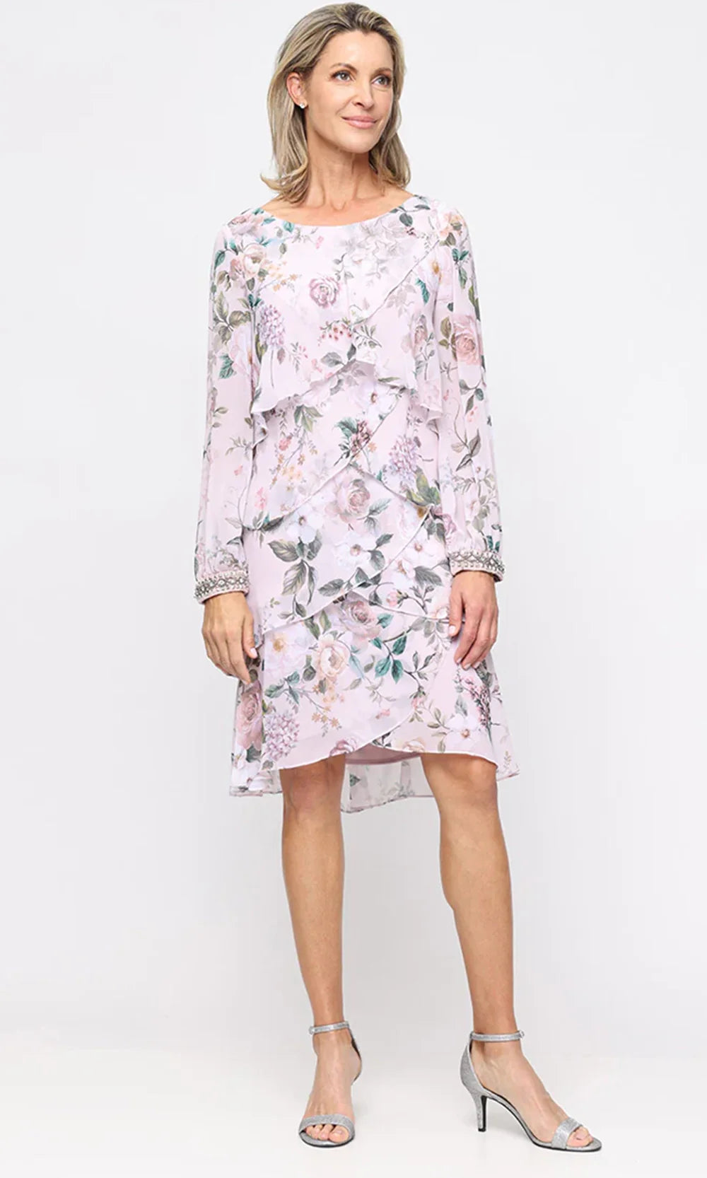 S.L. Fashions Dresses (SLNY) 9172168 - Printed Chiffon Bateau Neck Dress Party Dresses
