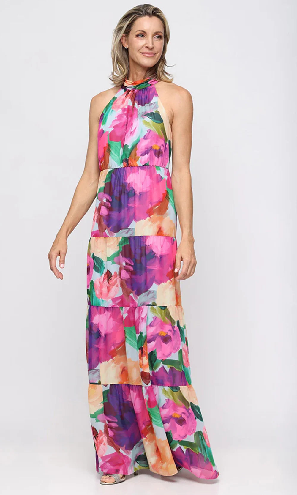 S.L. Fashions Dresses (SLNY) 9272187 - Allover Floral A-Line Long Dress Evening Dresses in Purple and Multi