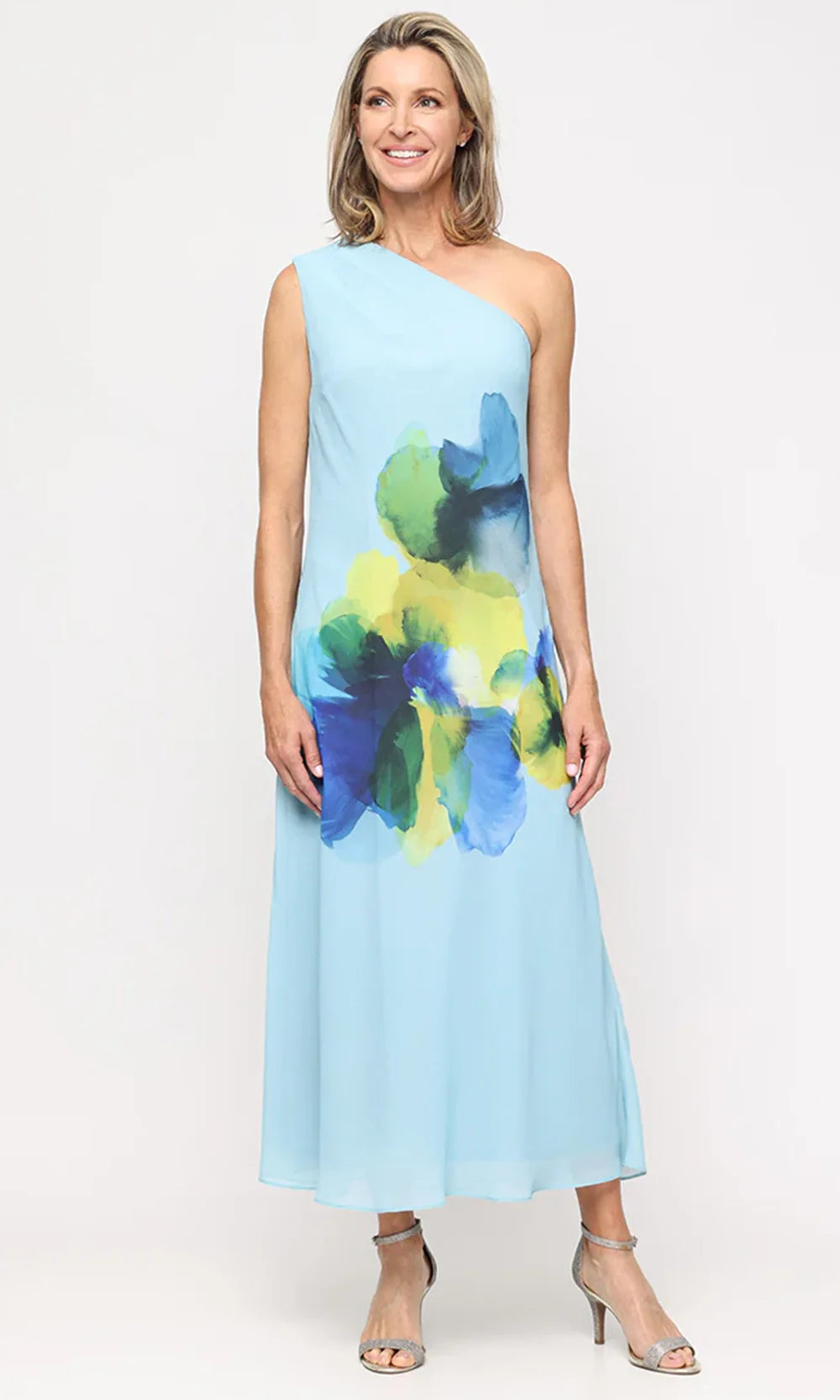 S.L. Fashions Dresses (SLNY) 9172190 - Asymmetric Floral A-Line Dress Mother of the Bride Dresses in Blue Multi