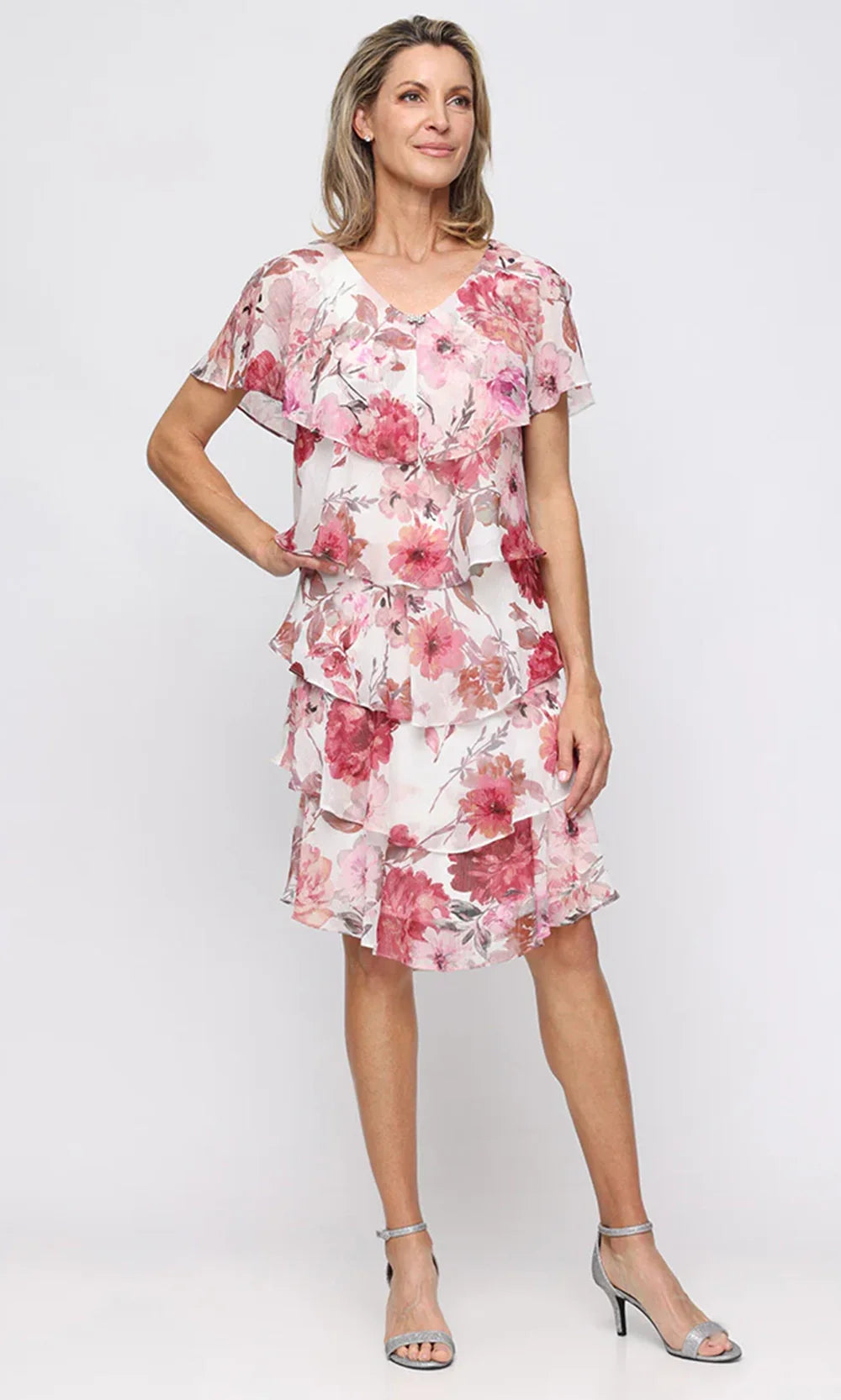 S.L. Fashions Dresses (SLNY) 9472195 - Printed Knee-Length Dress Wedding Guest in Pink and Multi