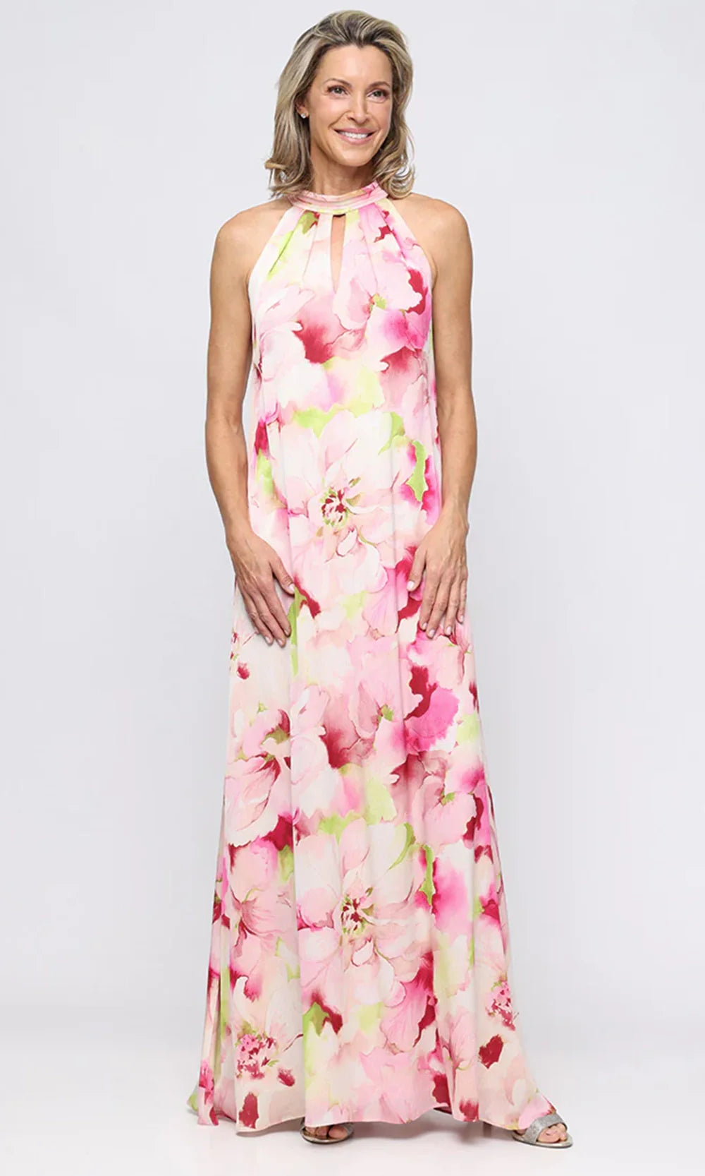 S.L. Fashions Dresses (SLNY) 9172197 - Cutout Halter Floral Print Dress Mother of the Bride Dresses in Pink Multi