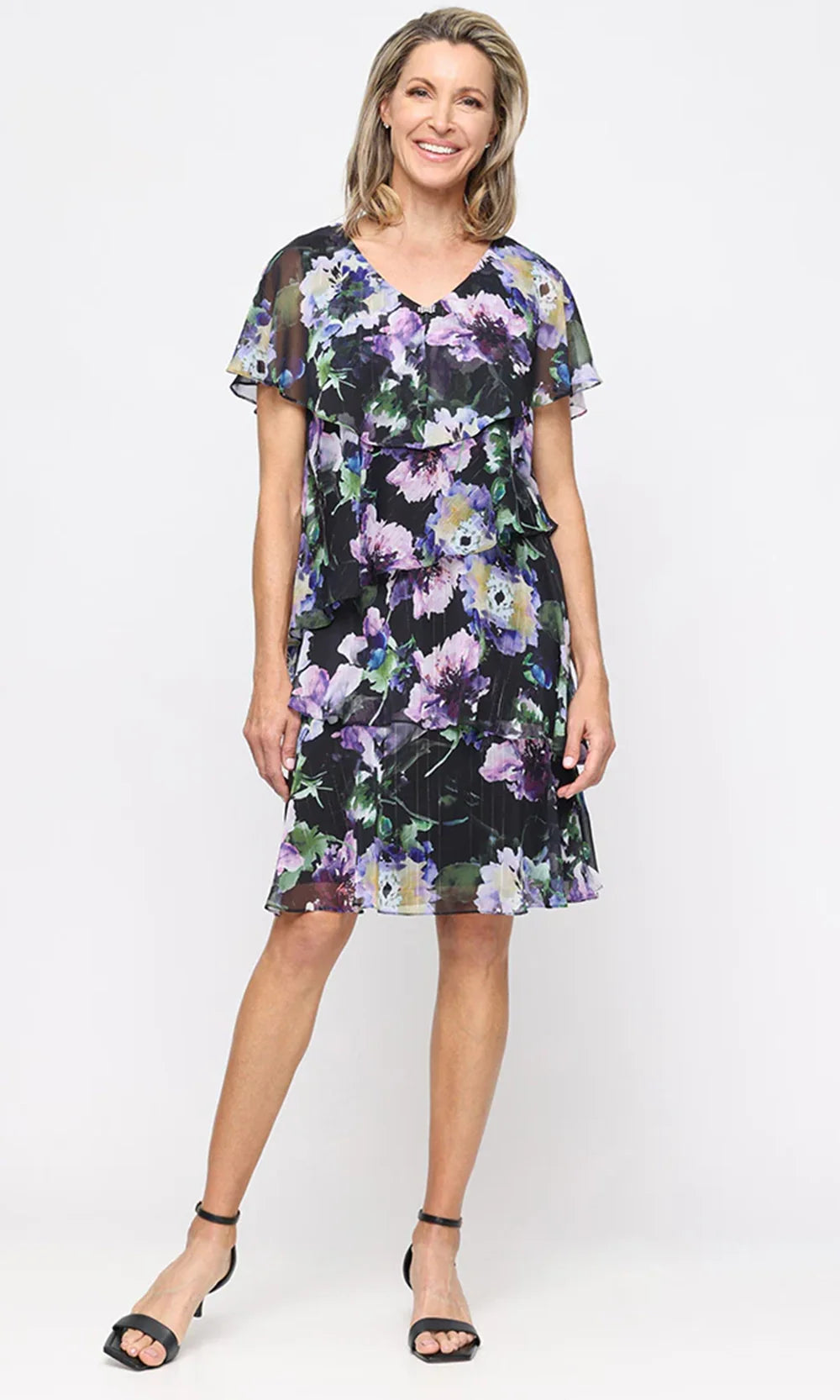 S.L. Fashions Dresses (SLNY) 9172199 - Tiered A-Line Printed Dress Cocktail Dresses in Black Multi