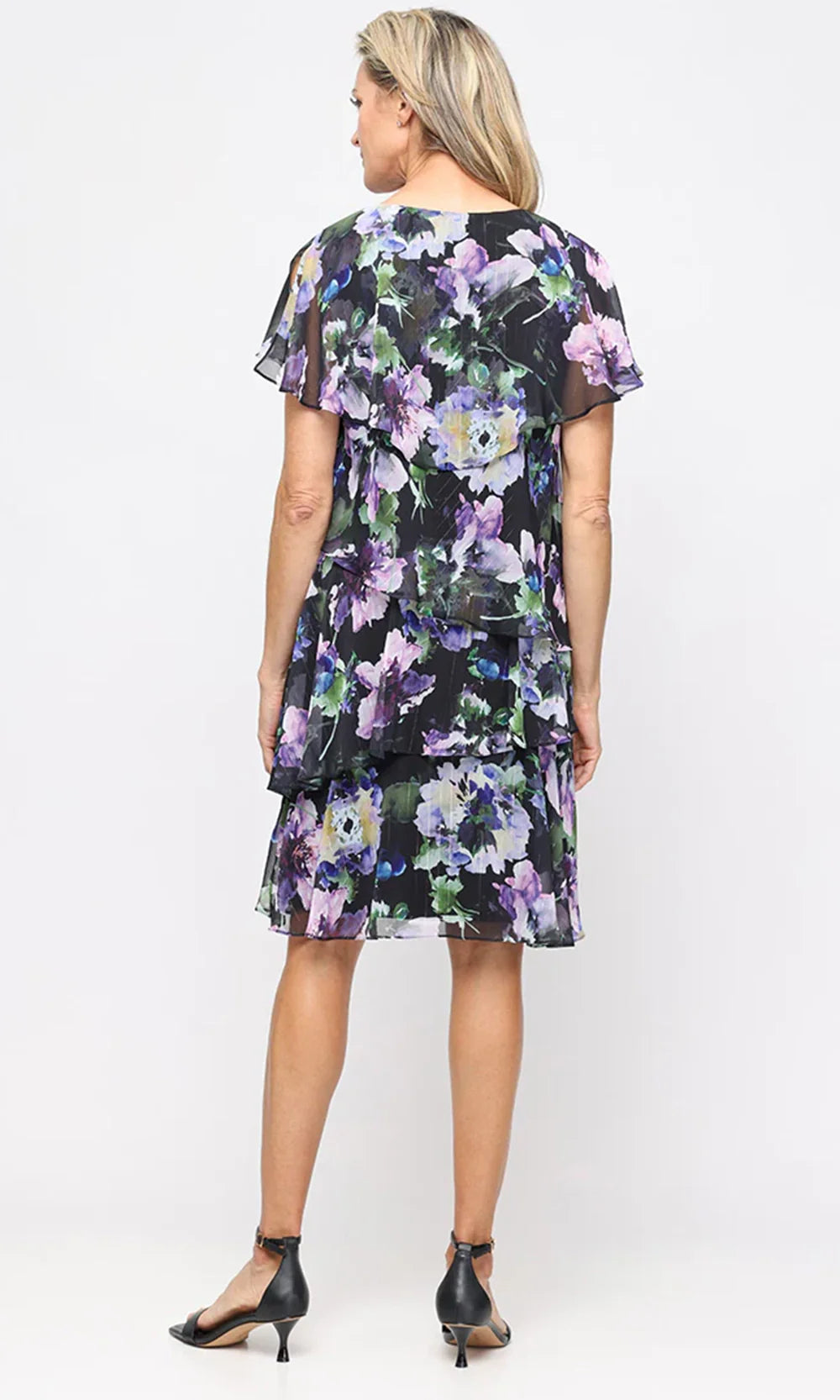 S.L. Fashions Dresses (SLNY) 9172199 - Tiered A-Line Printed Dress Cocktail Dresses in Black Multi