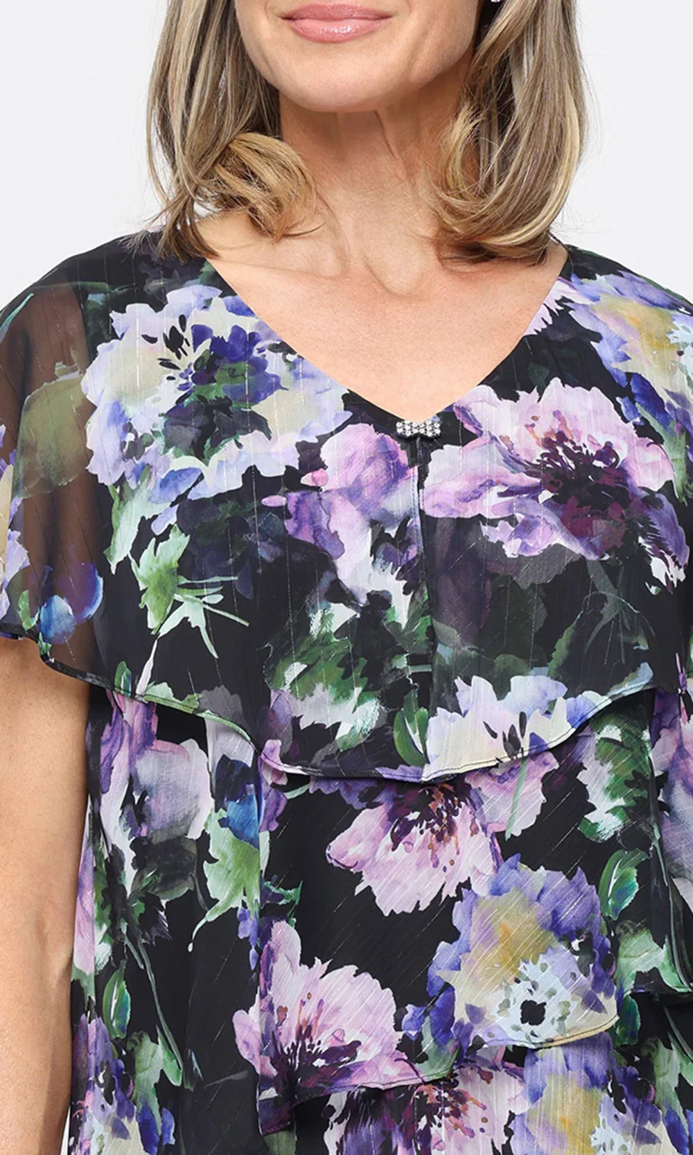 S.L. Fashions Dresses (SLNY) 9172199 - Tiered A-Line Printed Dress Cocktail Dresses in Black Multi