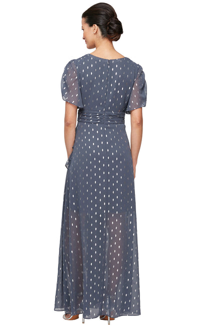 S.L. Fashions 9179469 - Polka Dot V-Neck Long Gown Mother of the Bride Dresses