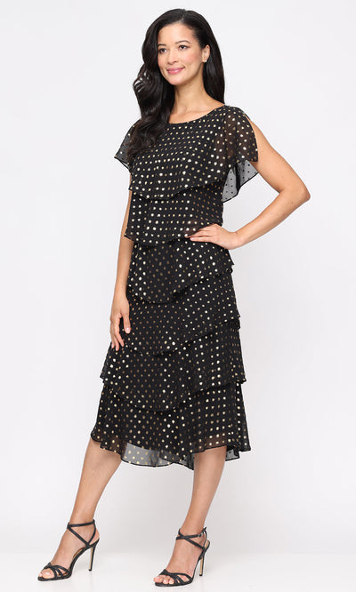 S.L. Fashions 9179501 - Tiered A-line Dress with Polka Dot Detail Wedding Guest