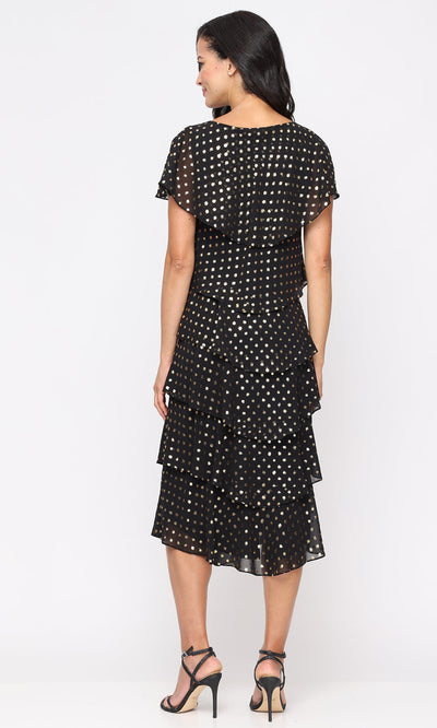 S.L. Fashions 9179501 - Tiered A-line Dress with Polka Dot Detail Wedding Guest