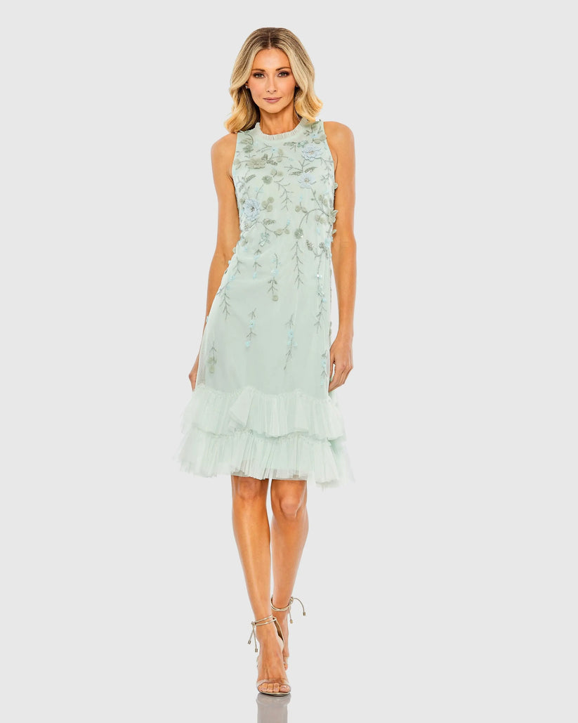 Mac Duggal 9188 - Tiered Hem Sleeveless Beaded Cocktail Dress Semi Formal in Green