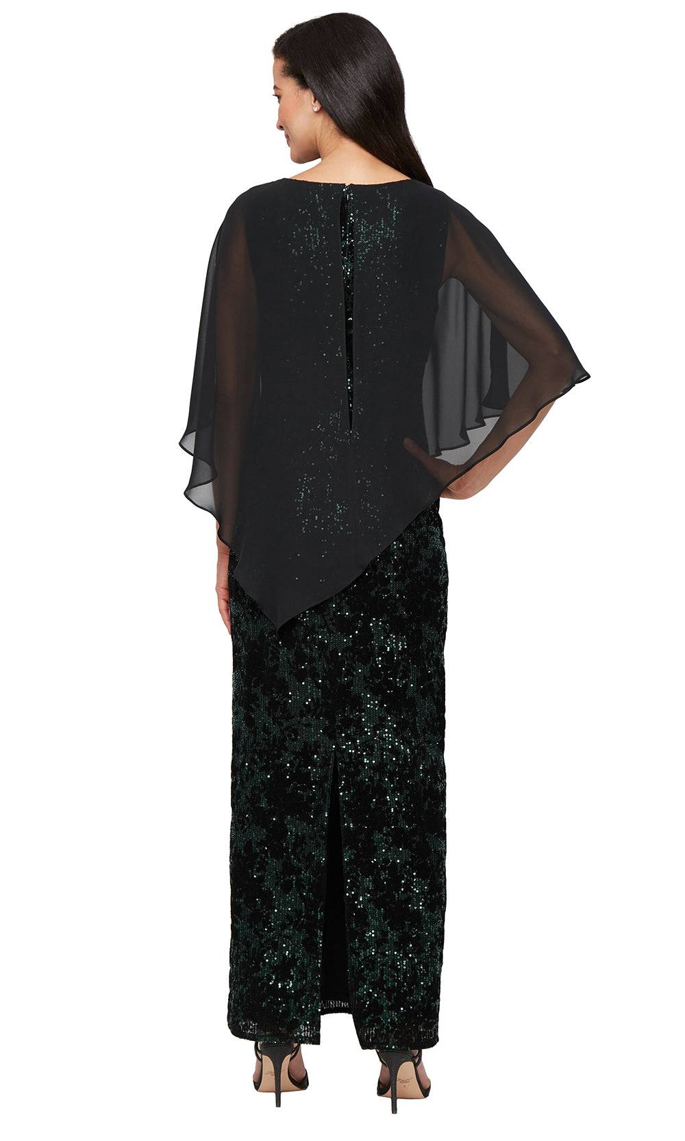 S.L. Fashions 9195144 - V-Neck Cape Overlay Evening Gown Mother of the Bride Dresses