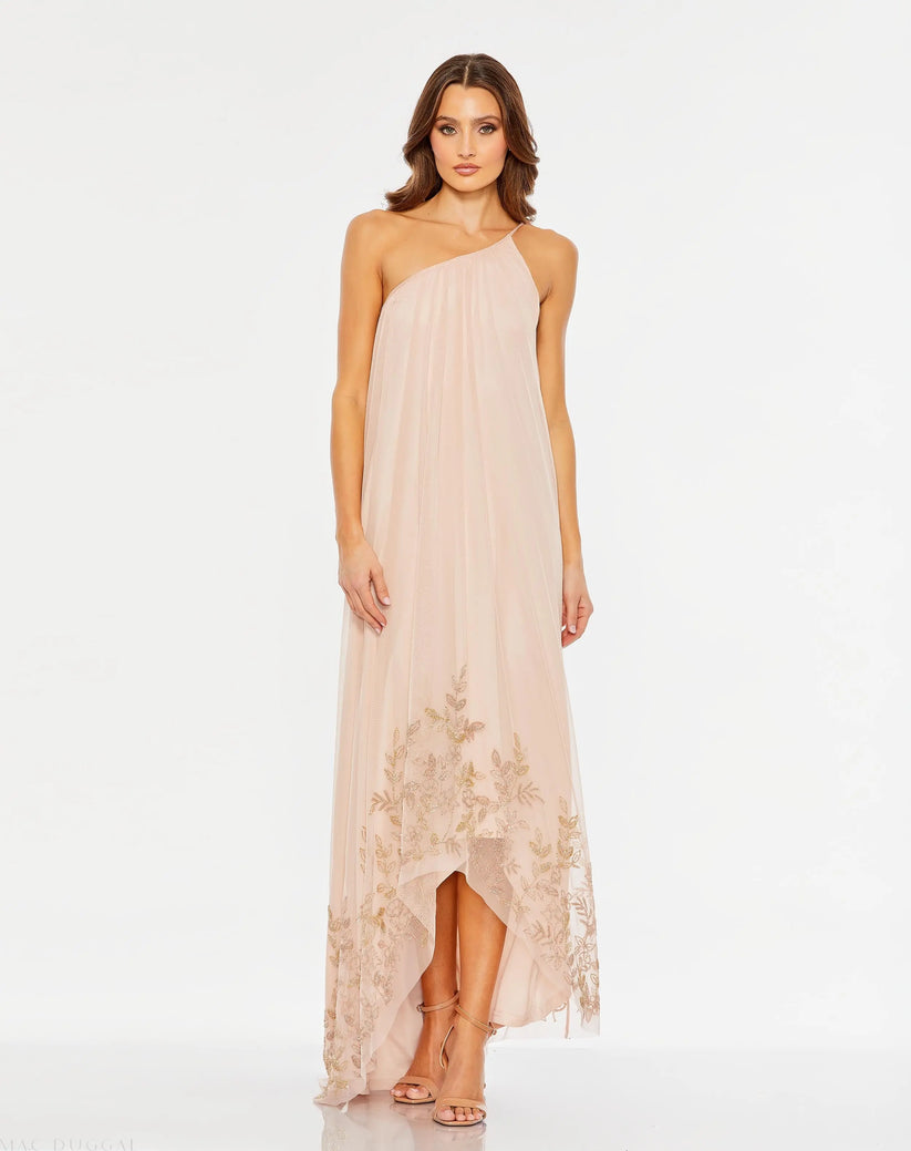 Mac Duggal 9218 - High Low Asymmetric Neck Embellished Dress Formal Gowns in Pink