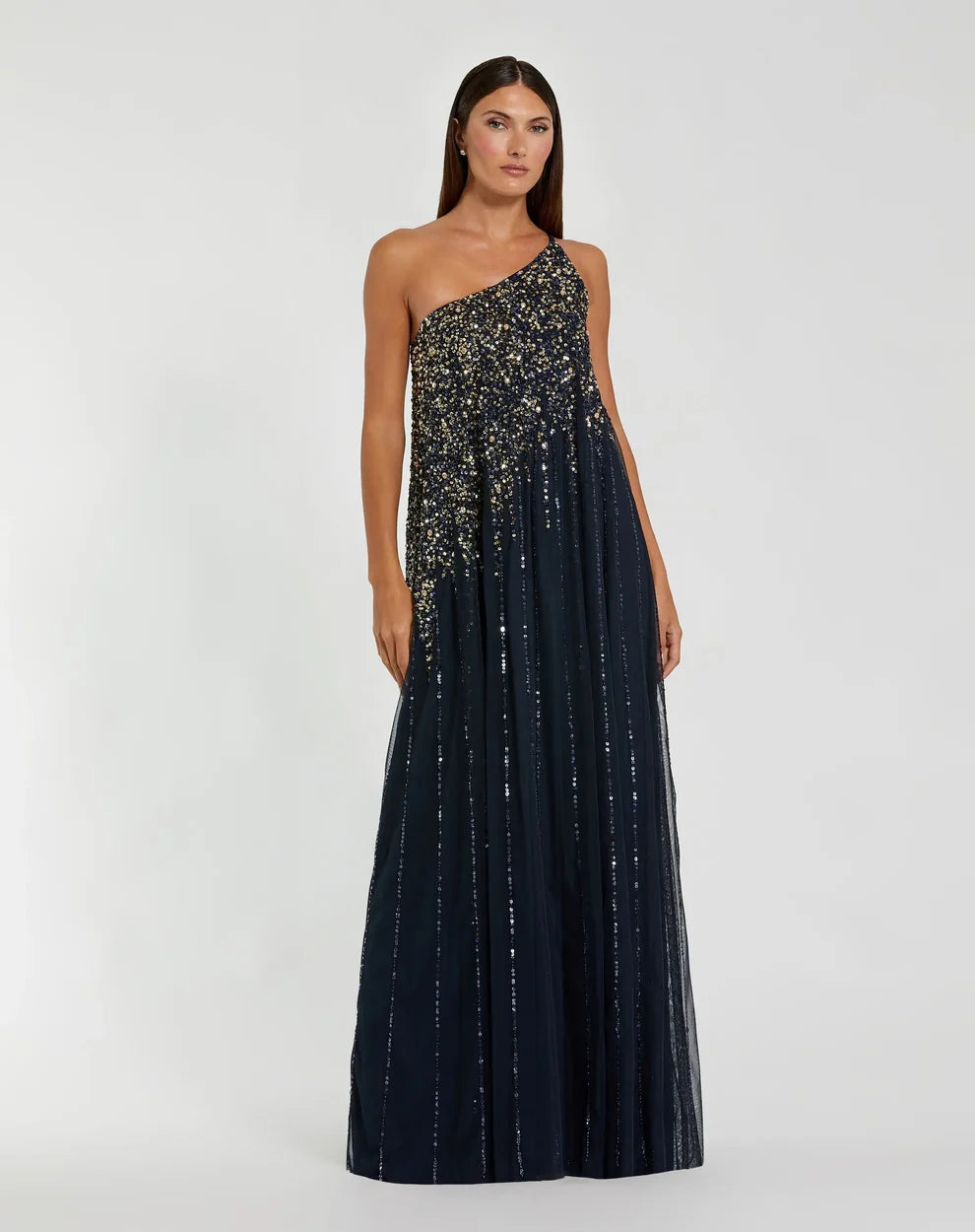 Mac Duggal 9224 - One-Sleeve Beaded Ornate Evening Gown