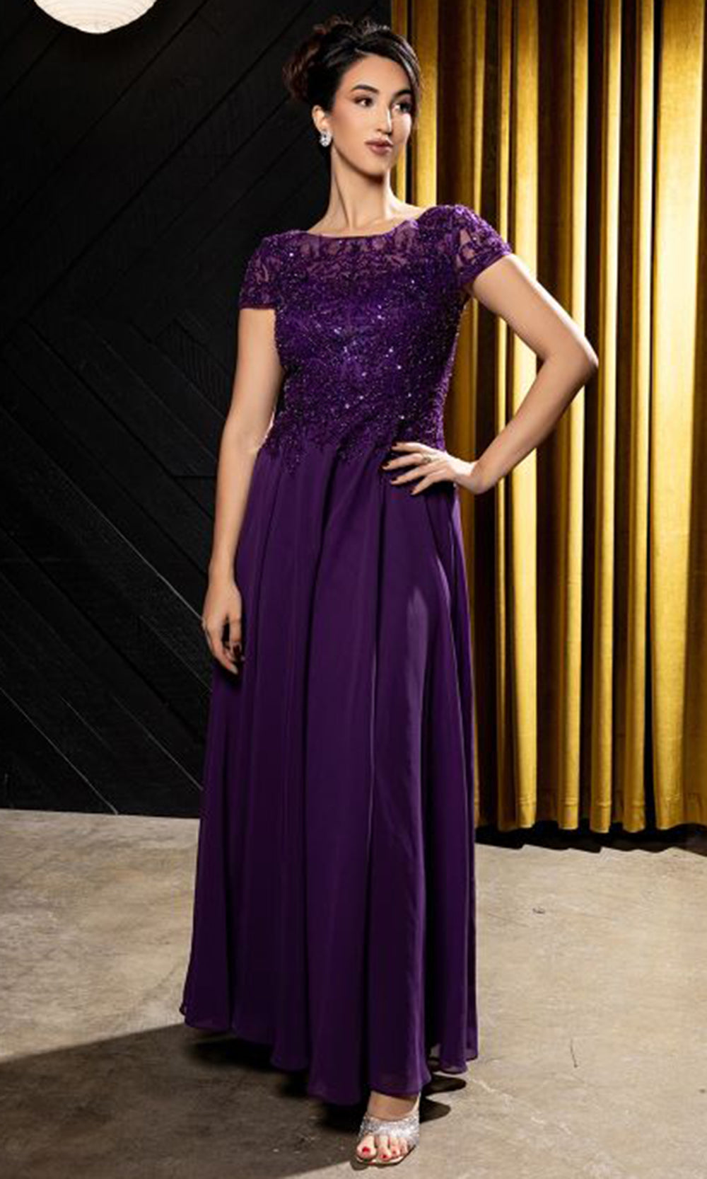 May Queen MQ2239 - Cap Sleeve Flowing A-Line Formal Gown