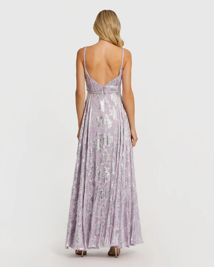 Ieena Duggal 9310 - V-Neckline Braided A-Line Dress Prom Dresses in Purple and Multi