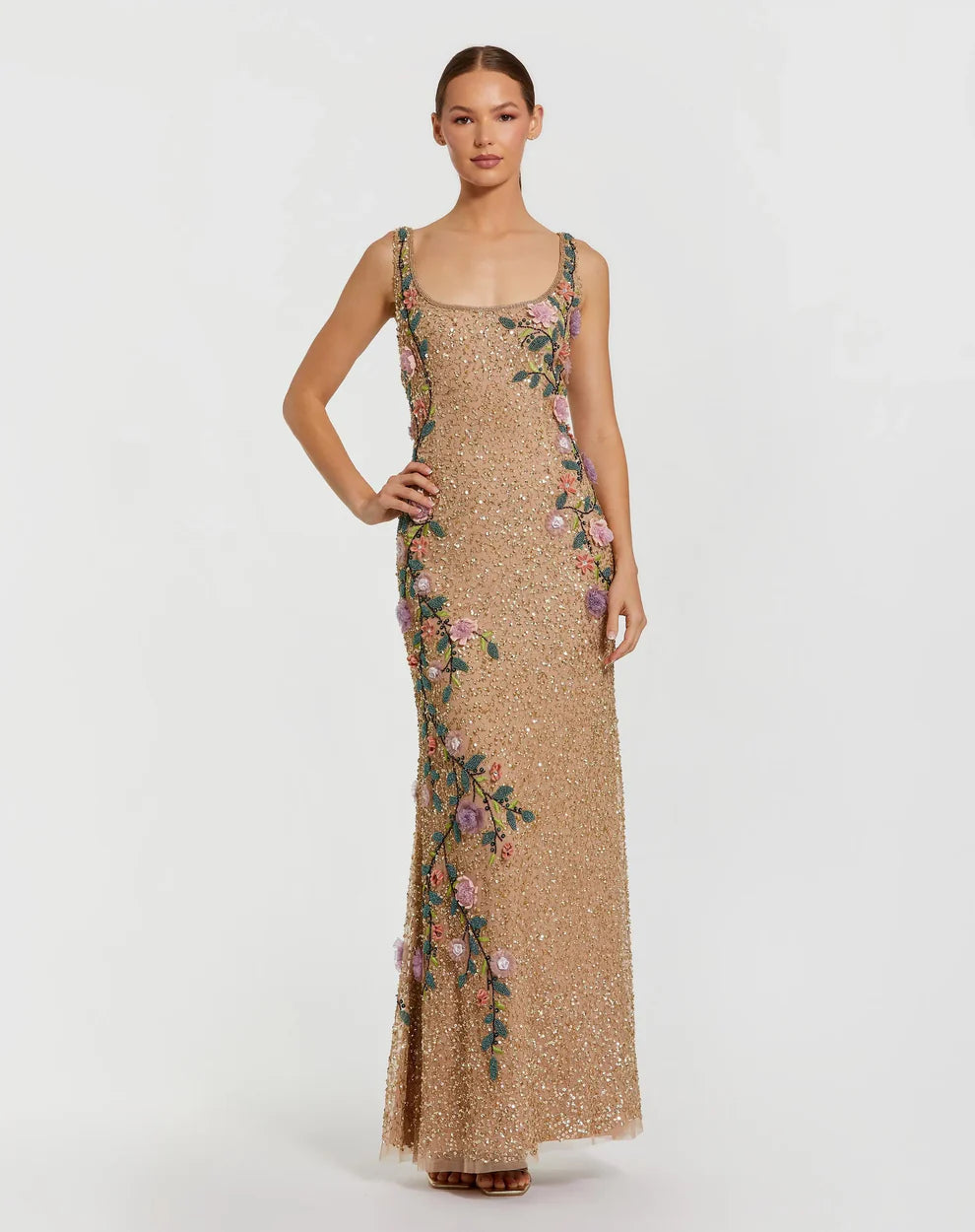 Mac Duggal 9340 - Sleeveless Floral Applique Column Dress