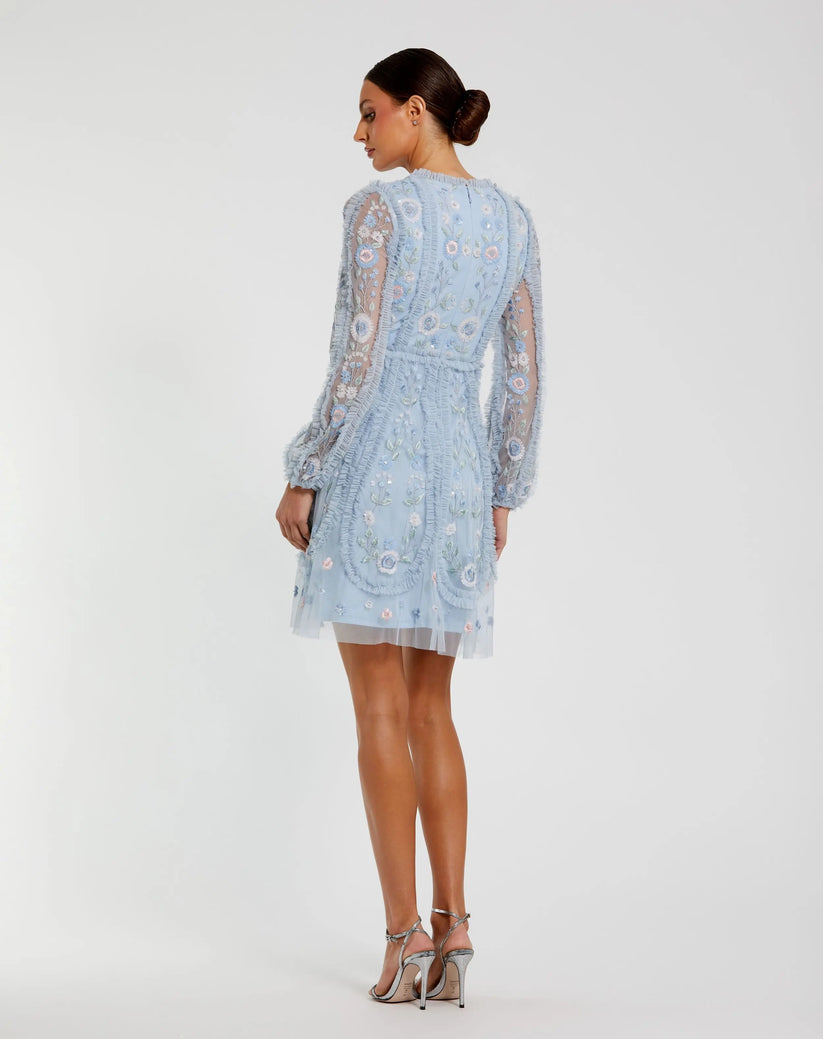 Mac Duggal 9365 - Ruffle Trim Embroidered Cocktail Dress Cocktail Dresses in Blue