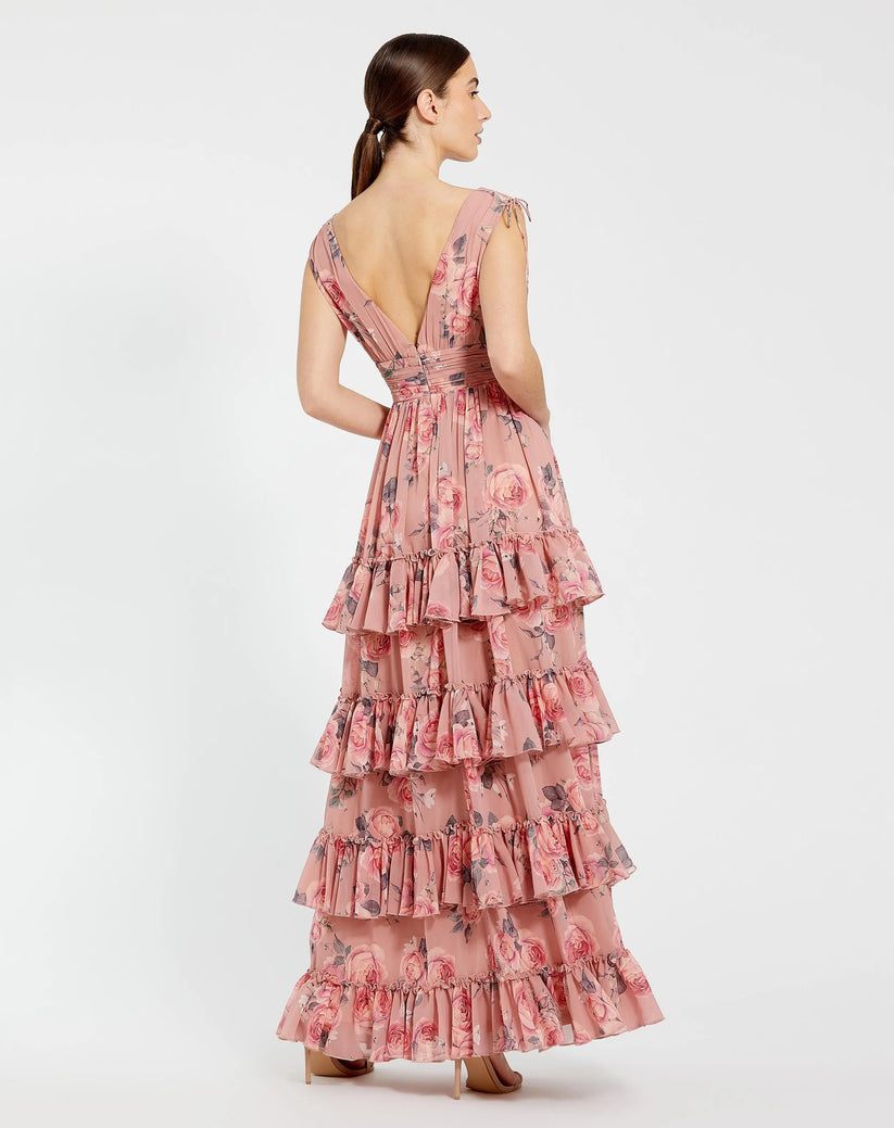 Mac Duggal 9386 - Drawstring Shoulder A-Line Floral Dress Formal Gowns in Pink and Multi