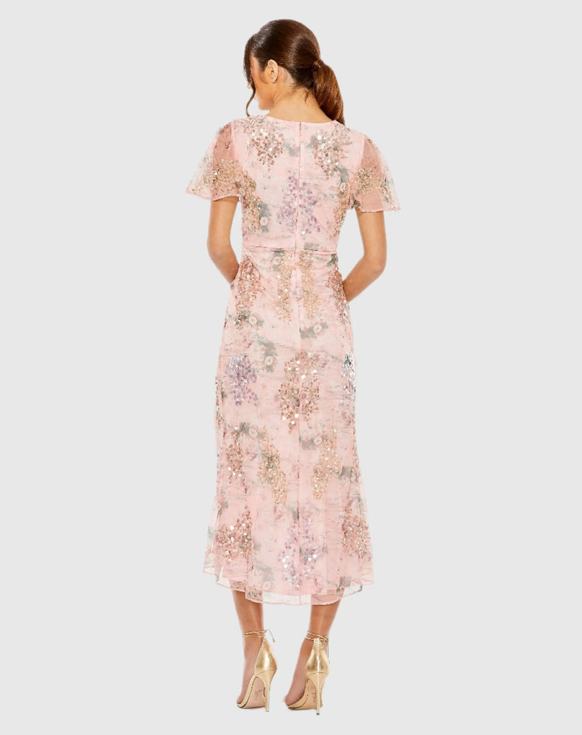 Mac Duggal 93949 - Flutter Sleeve Faux Wrap Sheath Dress Cocktail Dresses in Pink