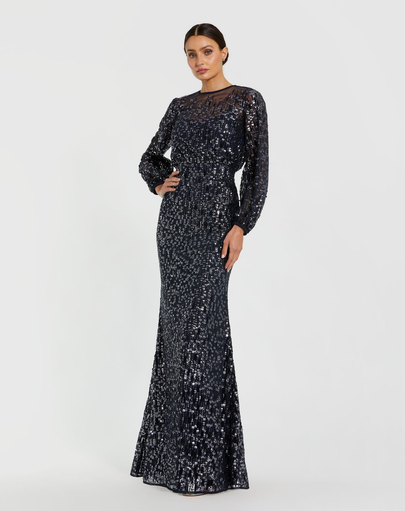 Mac Duggal 94127 - Long Sleeve Allover Sequin Evening Gown In Blue