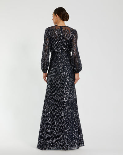 Mac Duggal 94127 - Long Sleeve Allover Sequin Evening Gown In Blue