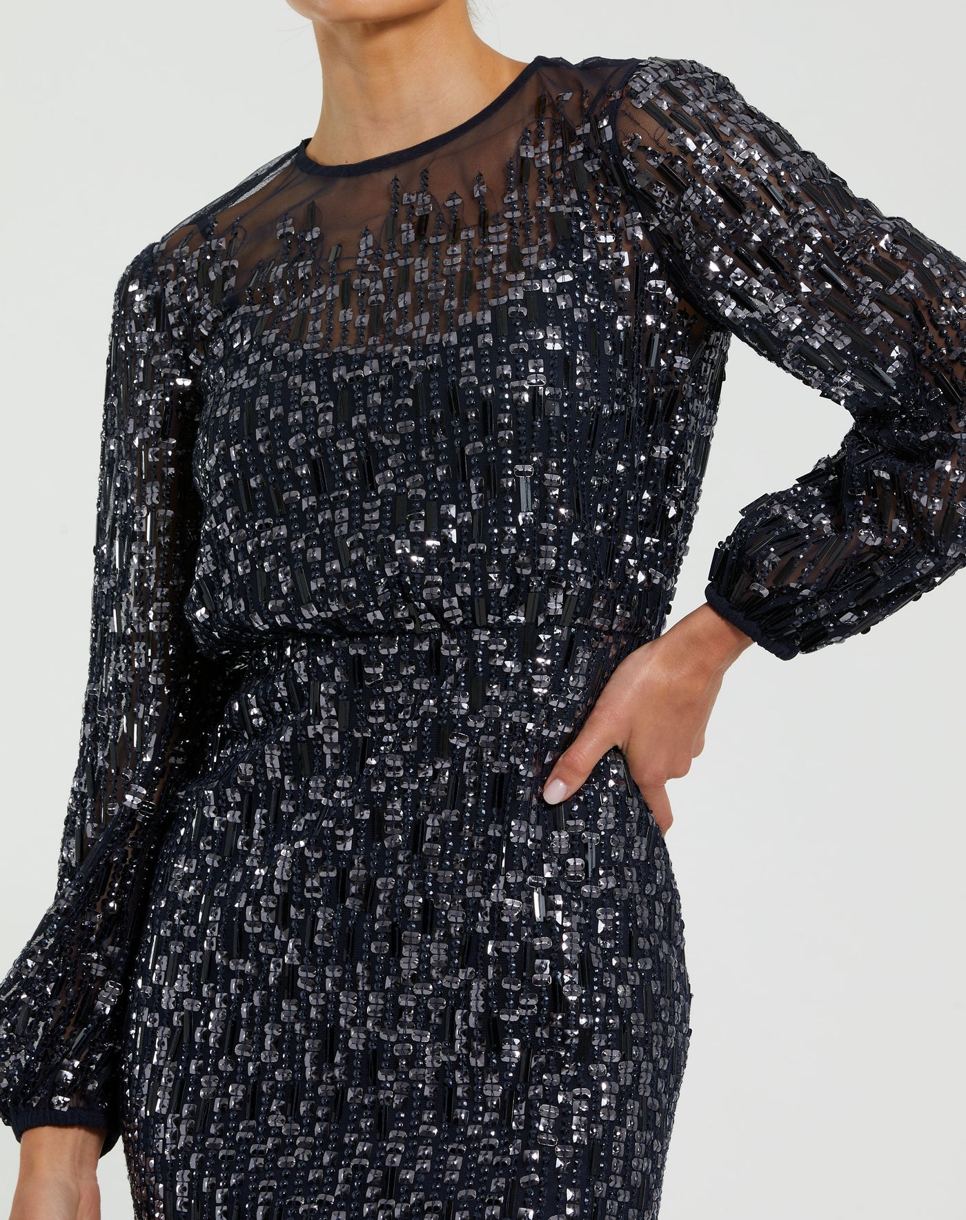 Mac Duggal 94127 - Long Sleeve Allover Sequin Evening Gown In Blue