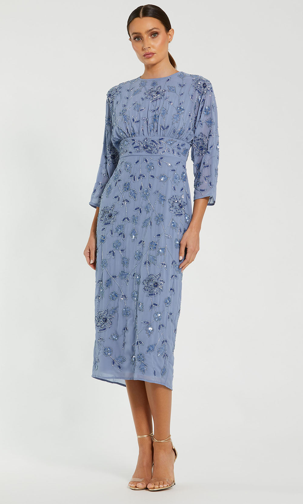 Mac Duggal 94141 - Floral Embellished Three-Quarter Sleeve Dress Wedding Guest in Twillight
