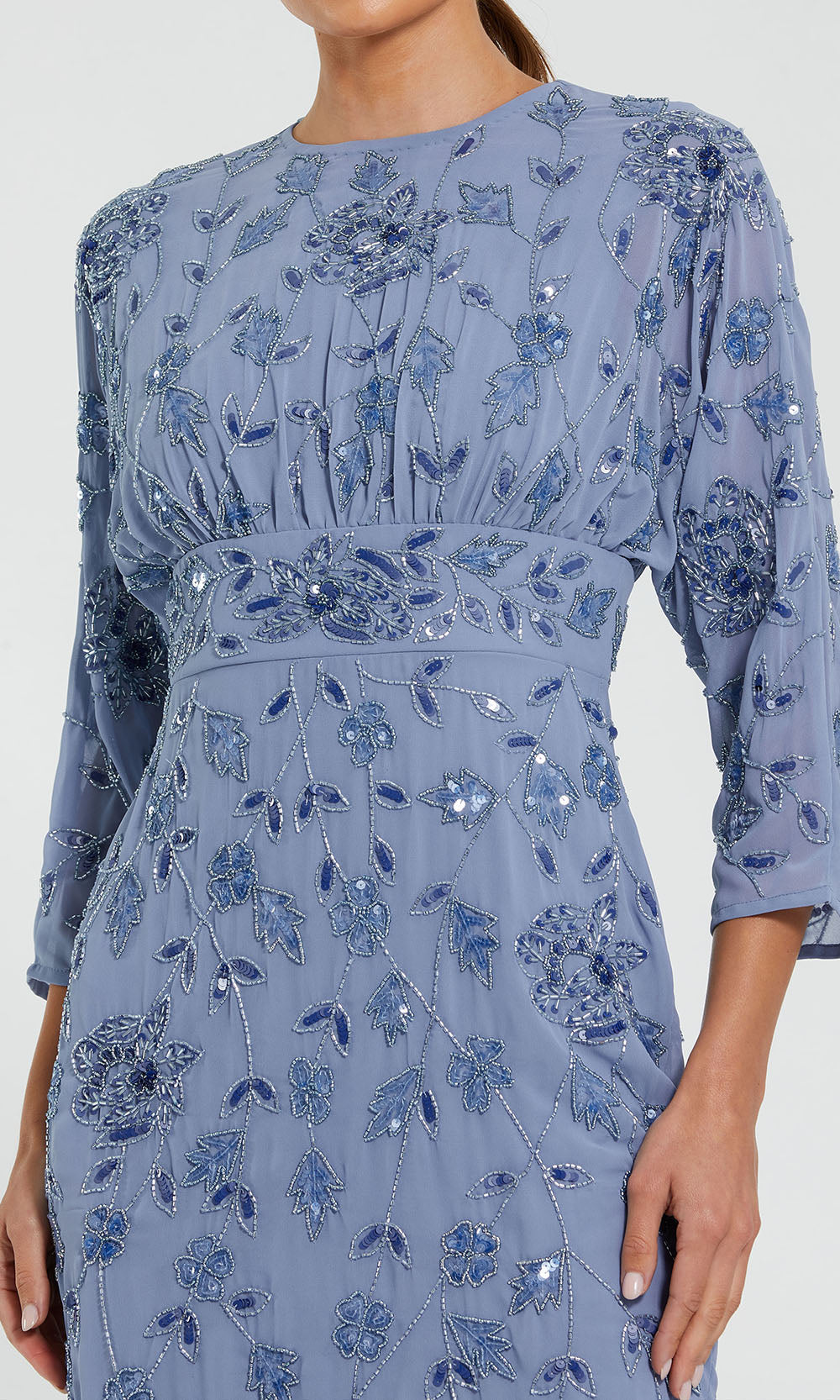 Mac Duggal 94141 - Floral Embellished Three-Quarter Sleeve Dress Wedding Guest in Twillight