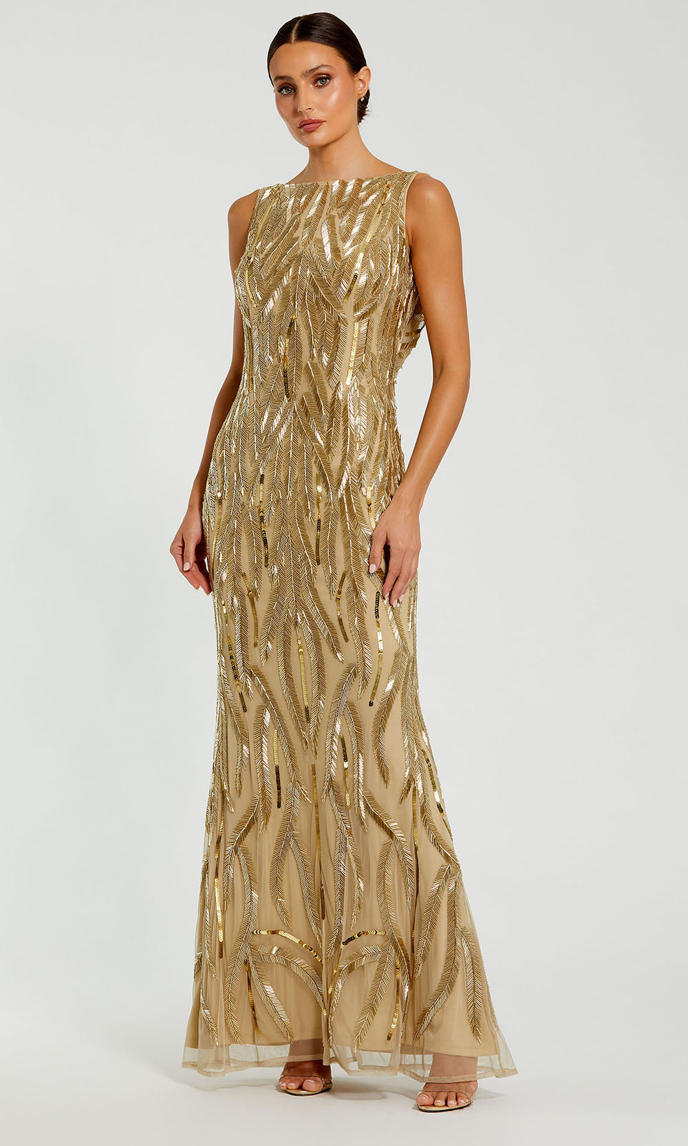 Mac Duggal 94146 - Bateau Neck Cowl Back Long Gown Evening Dresses