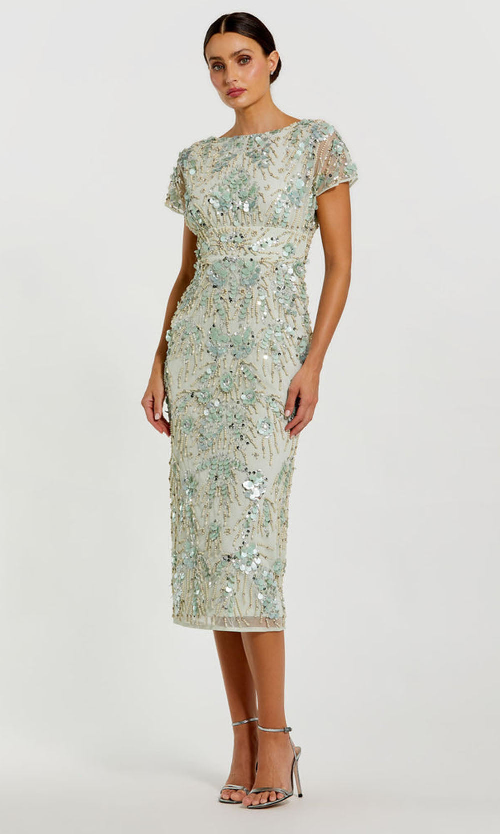 Mac Duggal 94150 - Sheer Sleeve Beaded Dress with Slit Wedding Guest