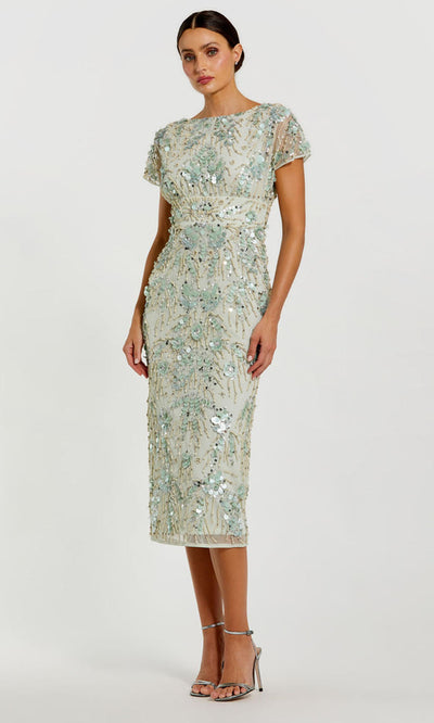 Mac Duggal 94150 - Sheer Sleeve Beaded Dress with Slit Wedding Guest