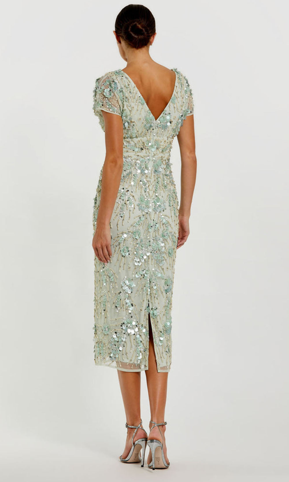 Mac Duggal 94150 - Sheer Sleeve Beaded Dress with Slit Wedding Guest