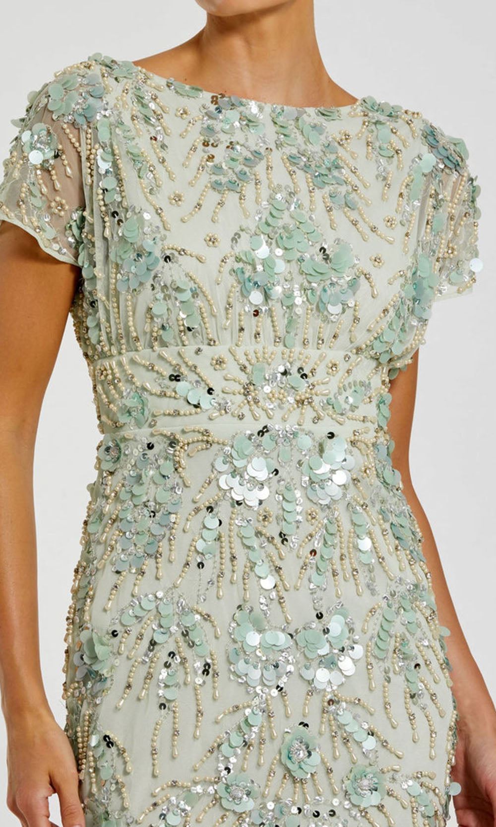 Mac Duggal 94150 - Sheer Sleeve Beaded Dress with Slit Wedding Guest