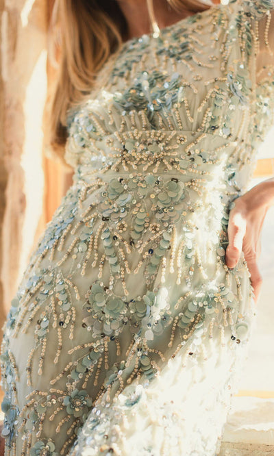 Mac Duggal 94150 - Sheer Sleeve Beaded Dress with Slit Wedding Guest