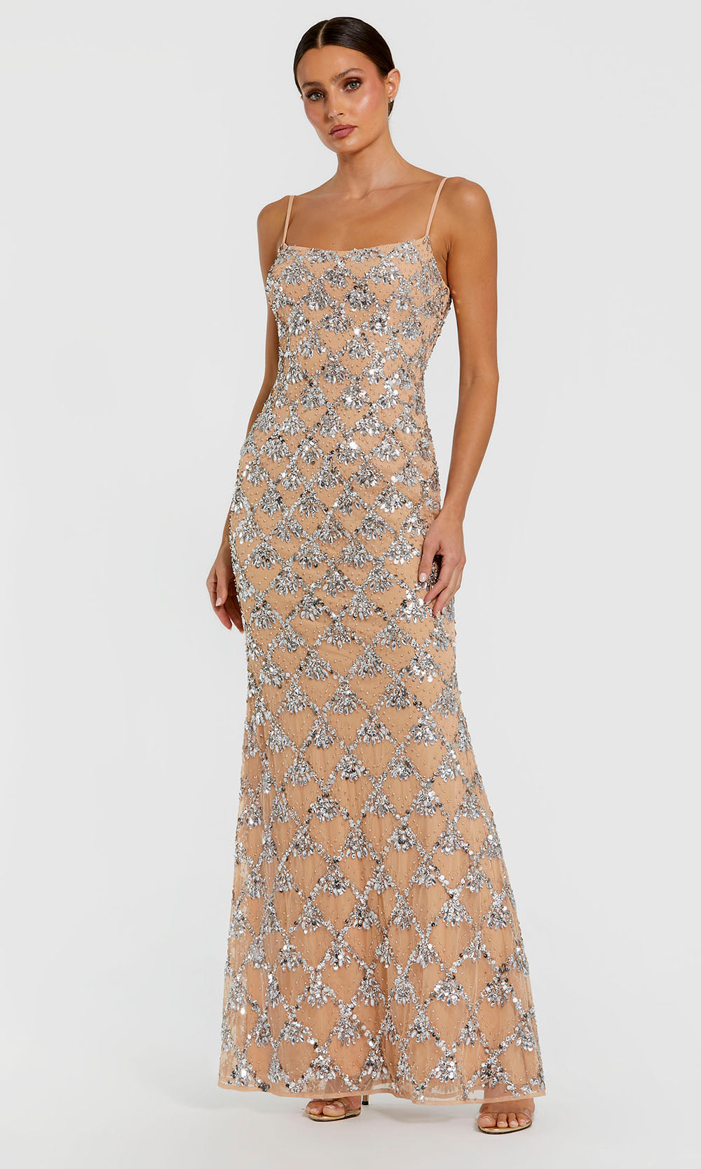 Mac Duggal 94184 - Fitted Scoop Neck Embellished Gown Formal Gowns in Silver