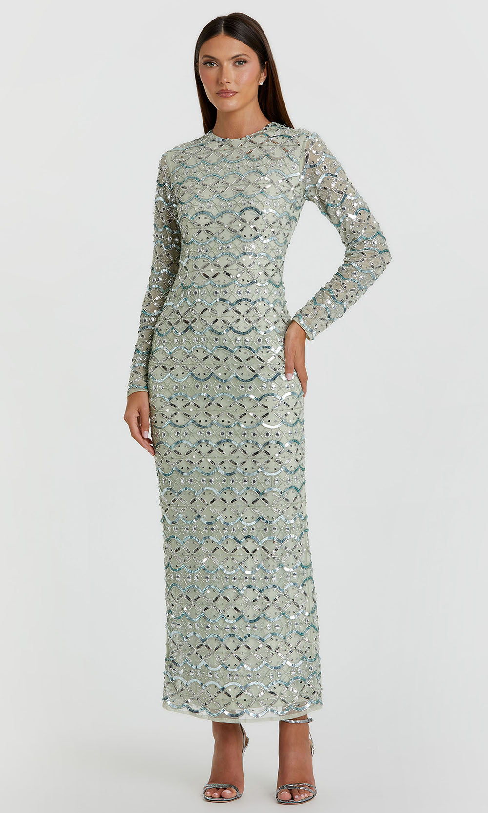 Mac Duggal 94194 - High Neck Beaded Evening Dress Formal Gowns in Jade