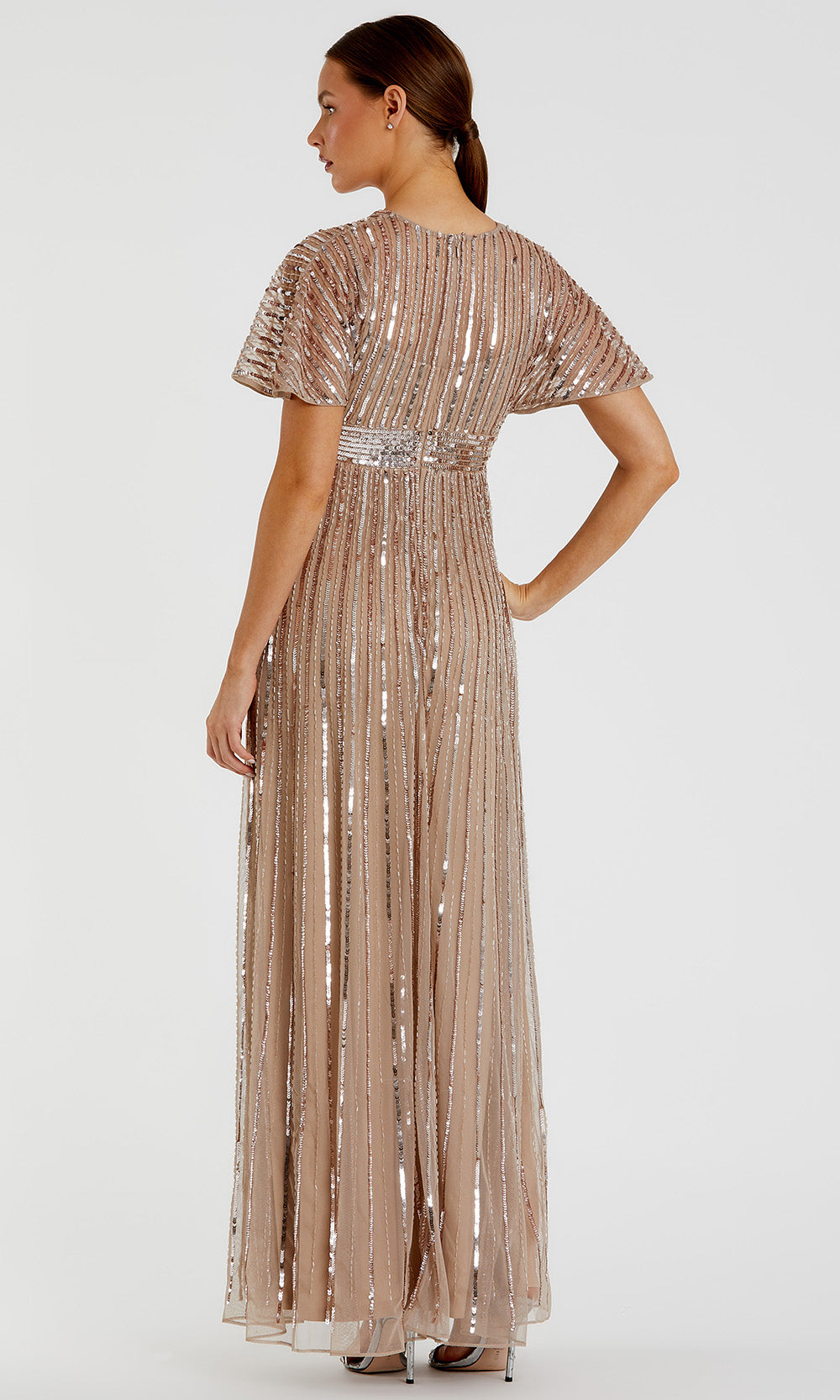 Mac Duggal 94204 - V-Neckline Beaded Mesh Formal Gown Mother of the Bride Dresses in Brown